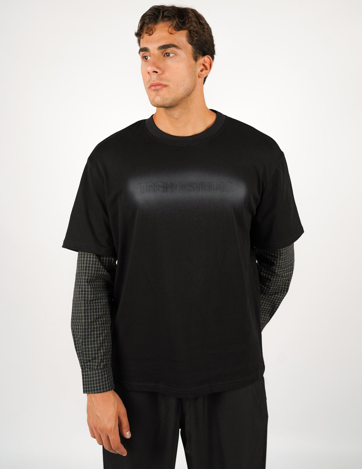 LONGSLEEVE IN COTONE CON MANICA A QUADRI