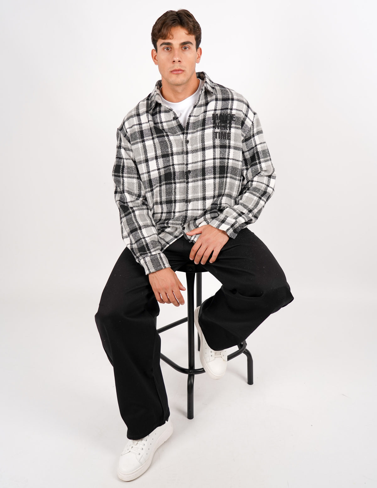 camicia a quadri in flanella con ricamo