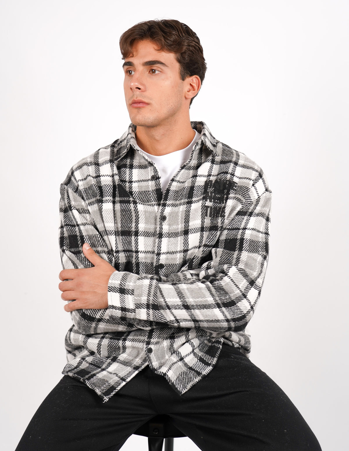 camicia a quadri in flanella con ricamo
