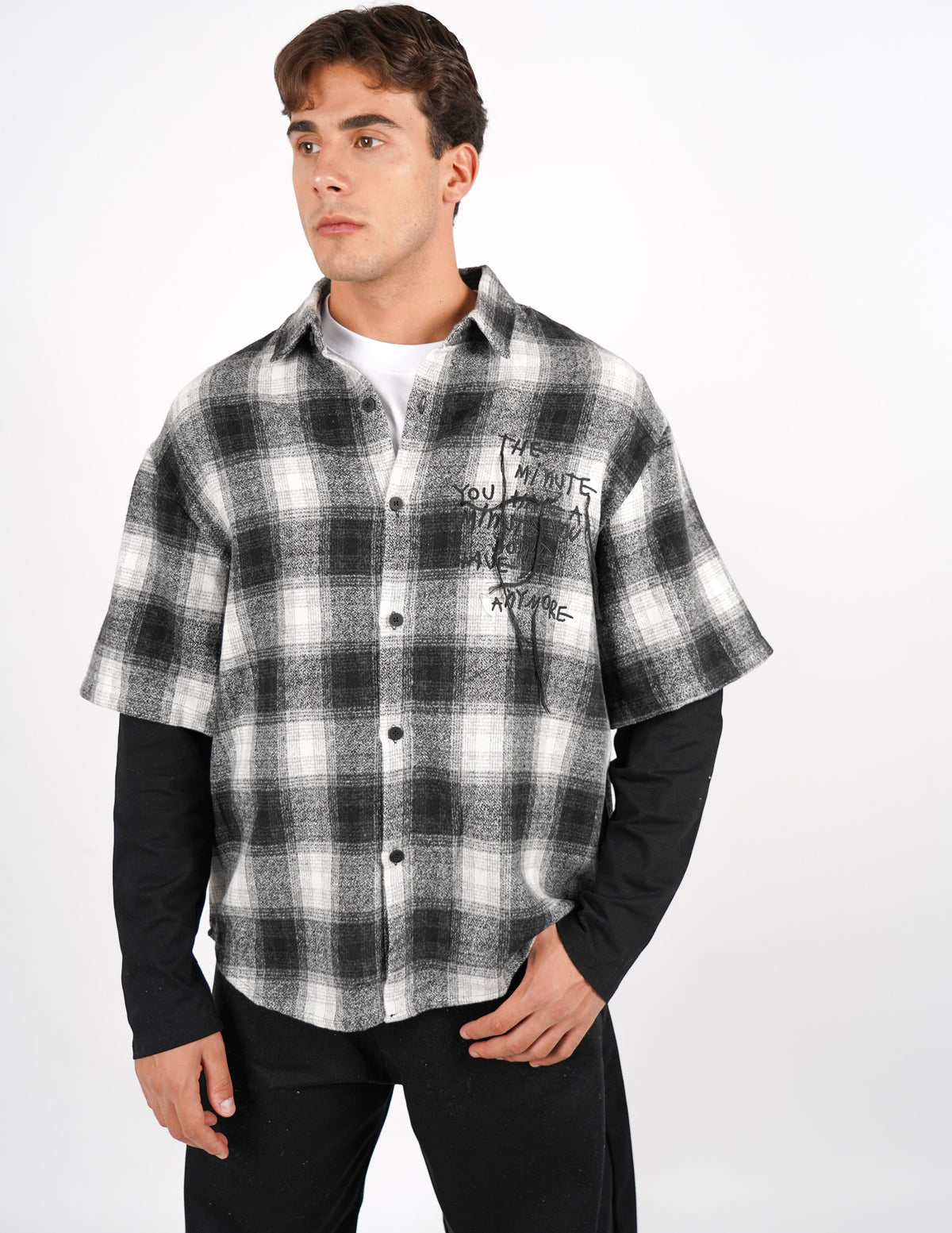 CAMICIA A QAUDRI DOPPIA MANICA CON STAMPA