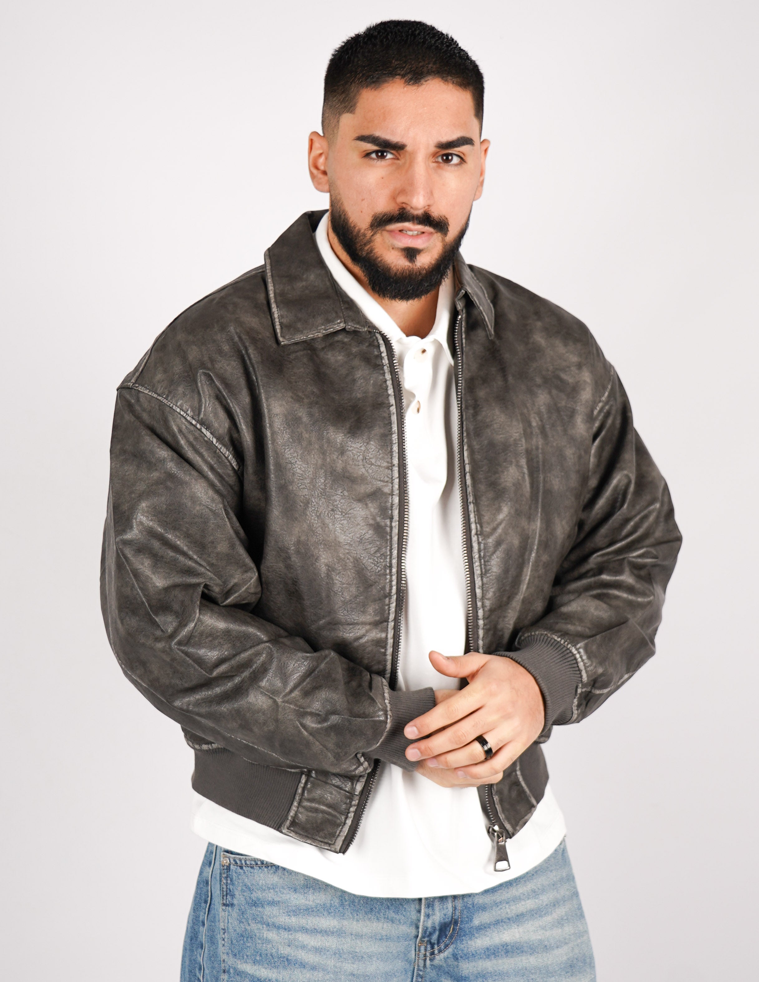 Giubbino over size effetto pelle