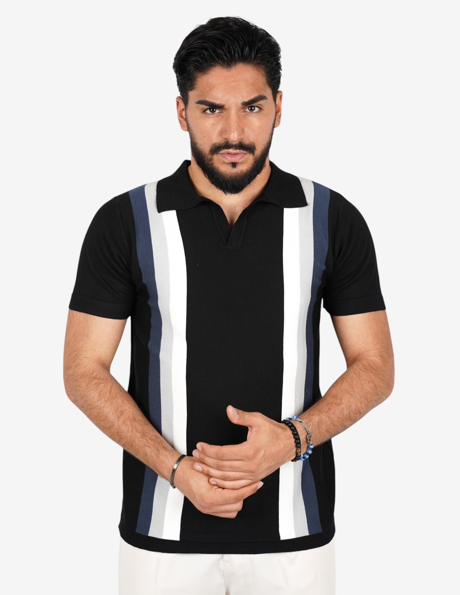 polo collo aperto con righe