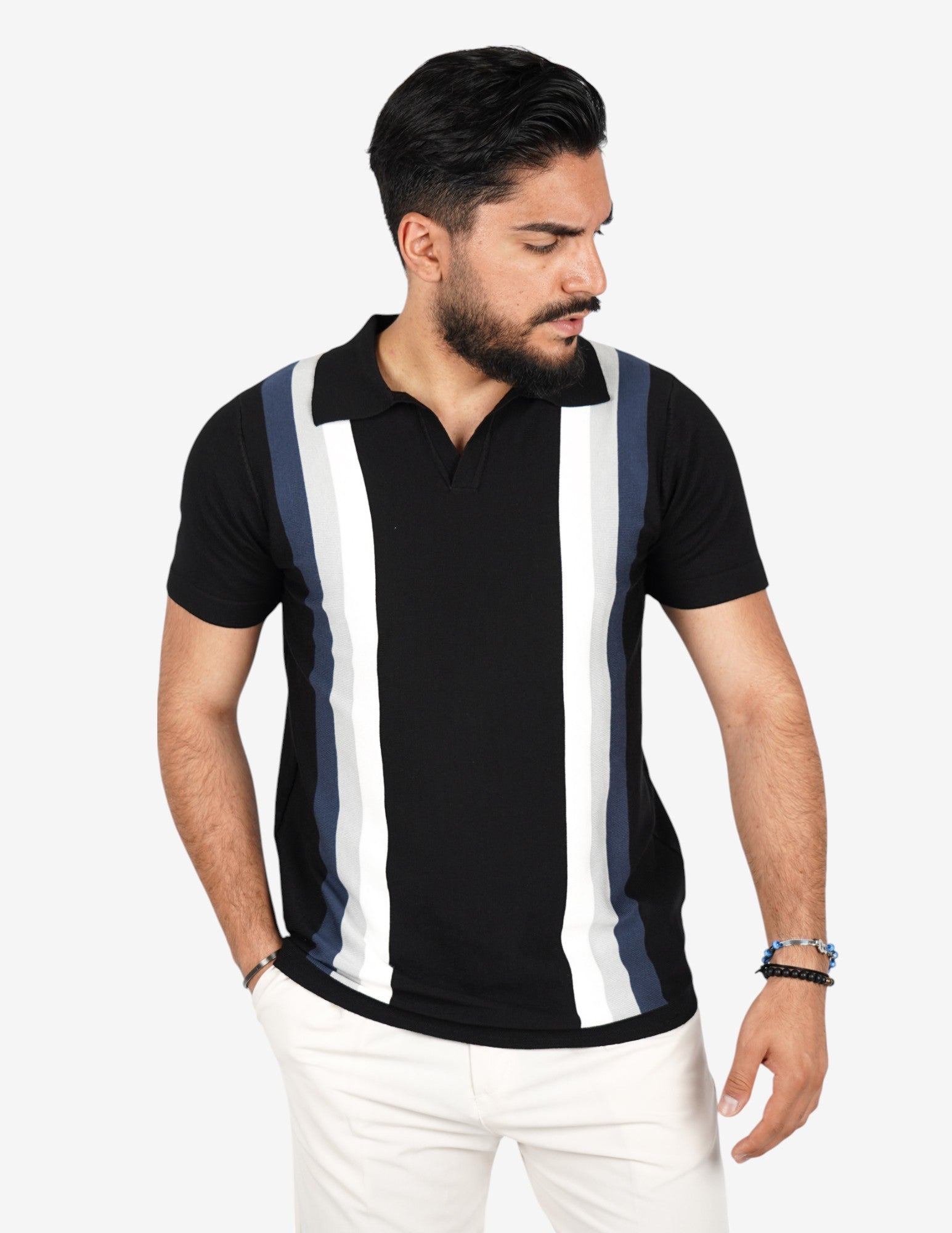 polo collo aperto con righe