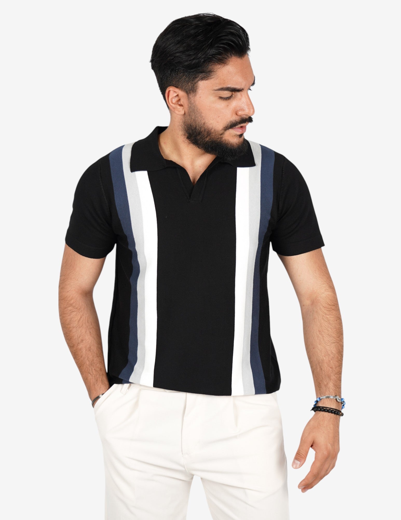 polo collo aperto con righe