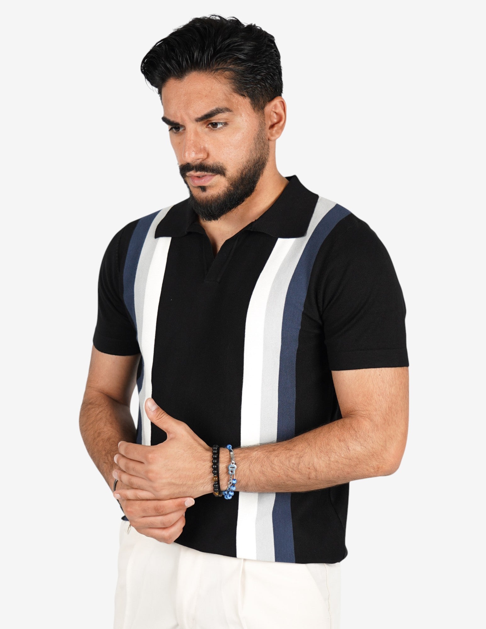 polo collo aperto con righe