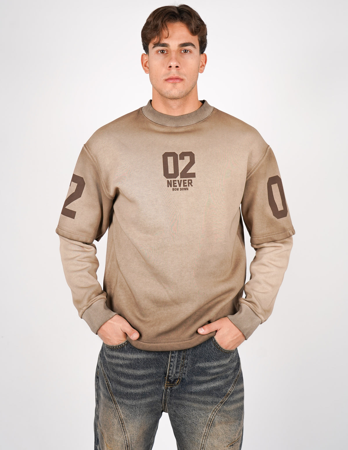 LONG SLEEVE IN FELPA SLAVATA CON STAMPA