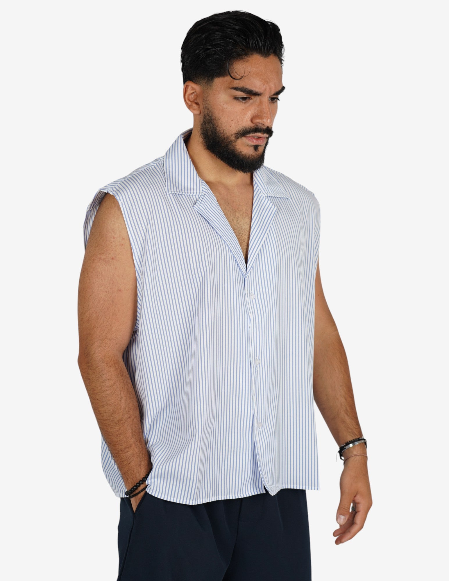 Camicia smanicata rigata