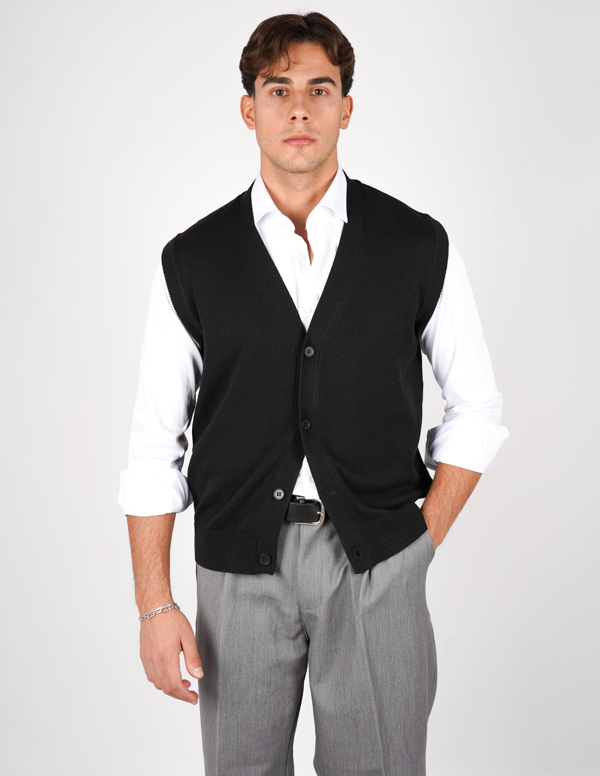 MAGLIA SMANICATA IN COTONE CON BOTTONI