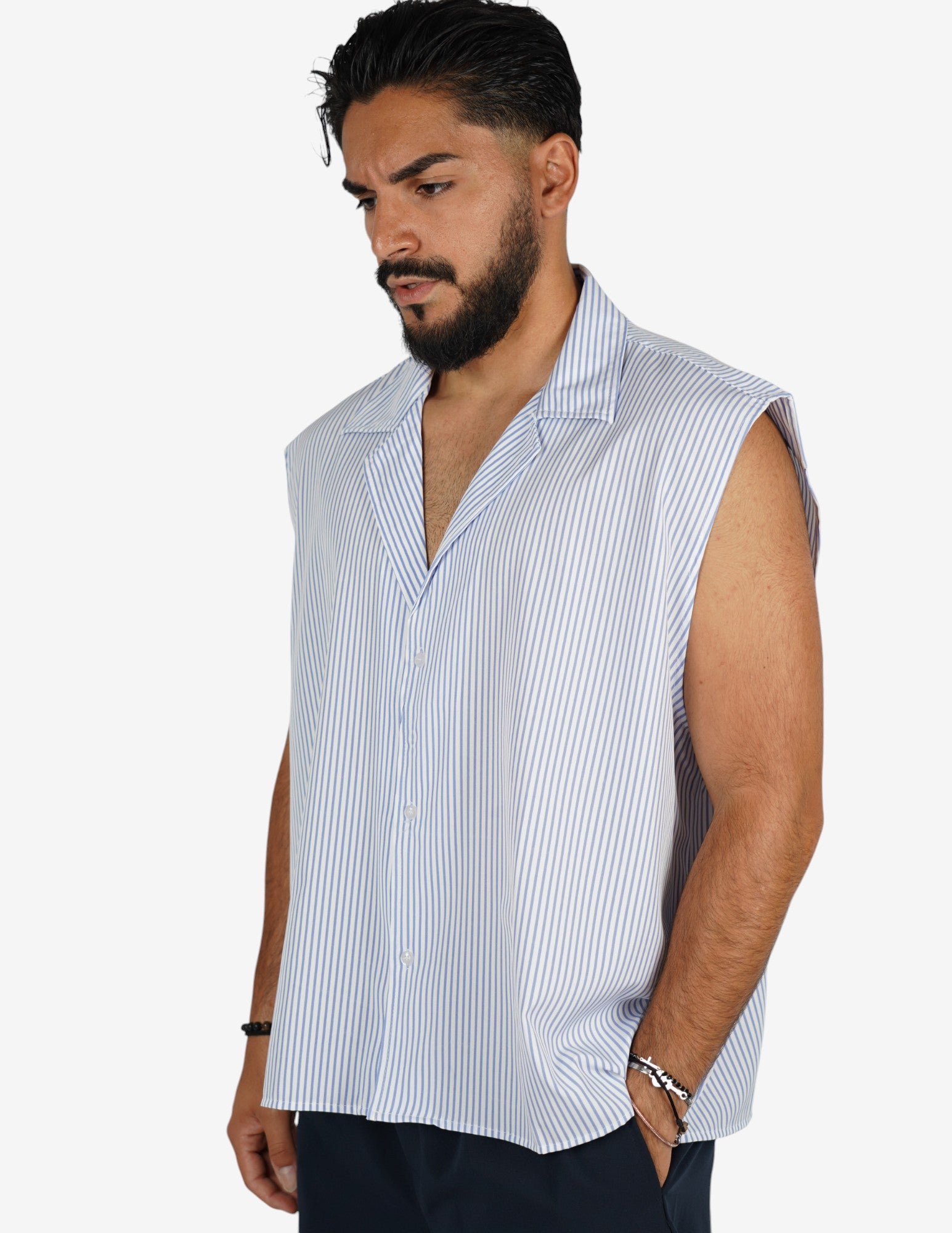 Camicia smanicata rigata