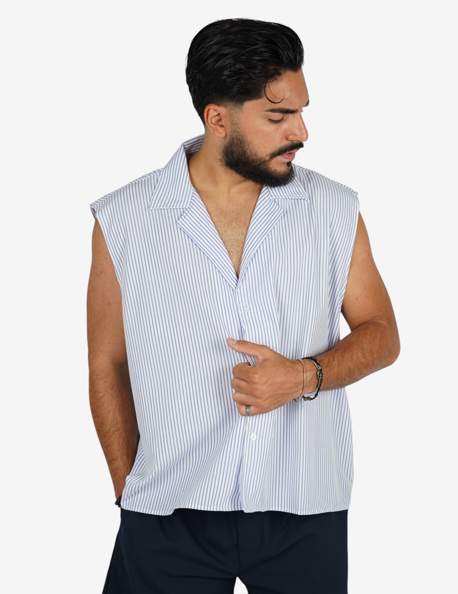 Camicia smanicata rigata