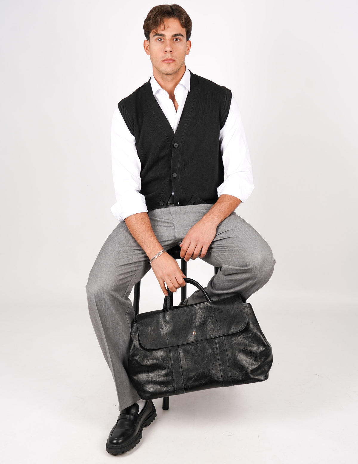 MAGLIA SMANICATA IN COTONE CON BOTTONI