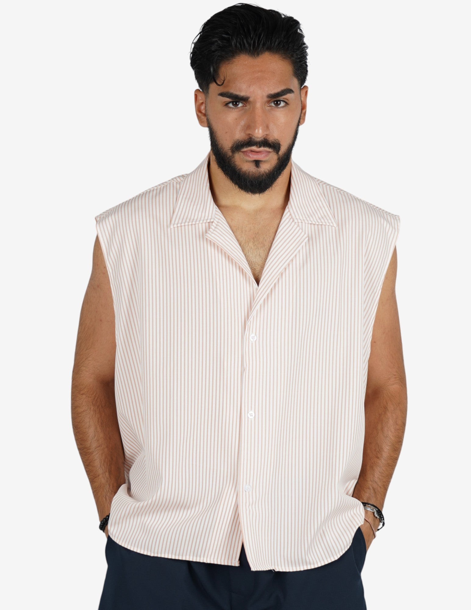Camicia smanicata rigata