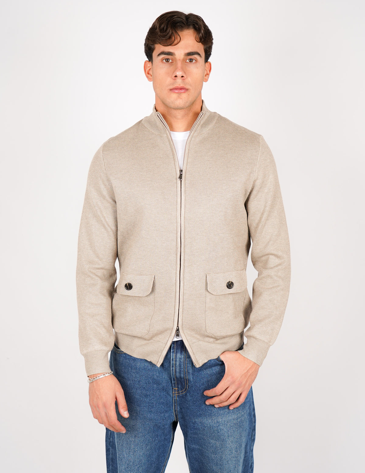 CARDIGAN CON ZIP E TASCHE