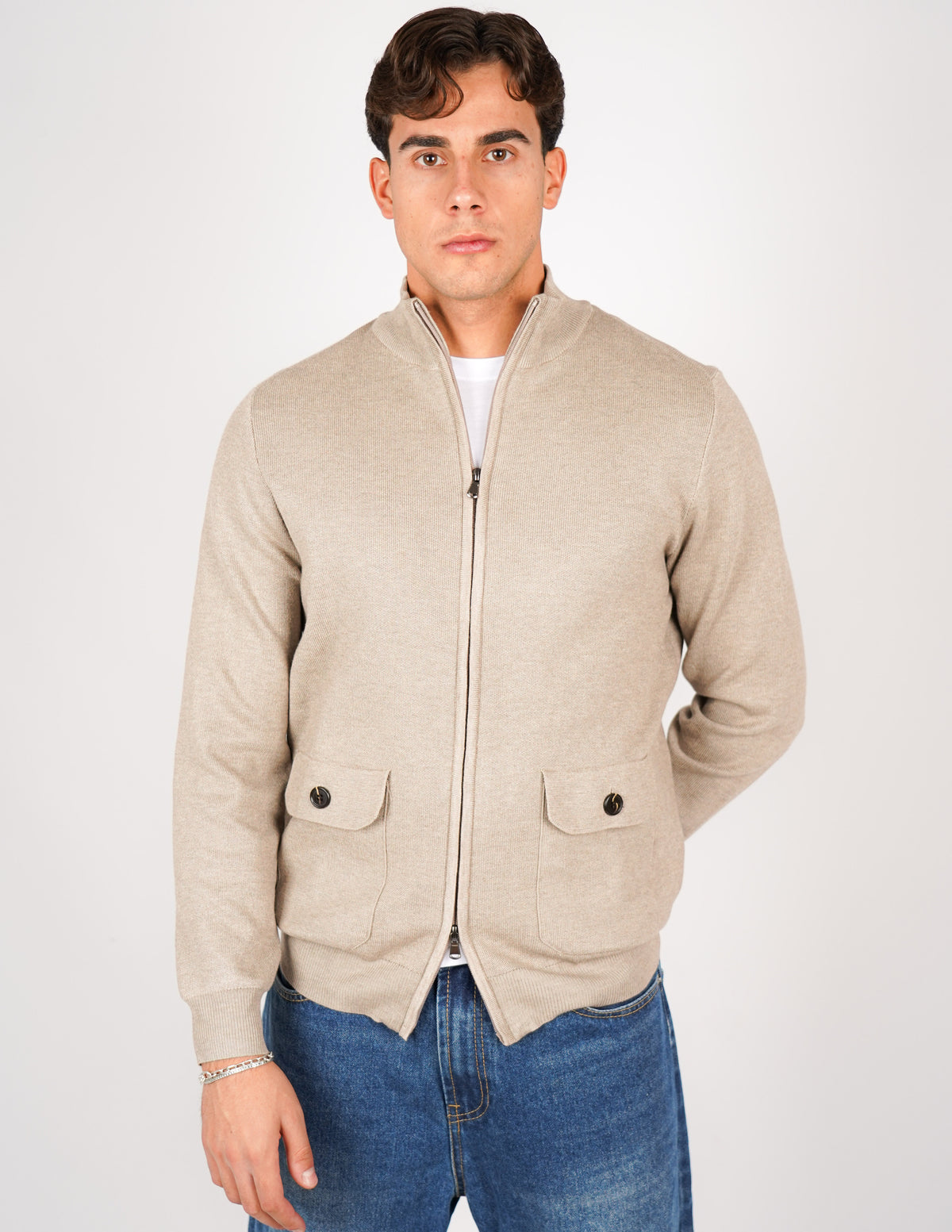 CARDIGAN CON ZIP E TASCHE