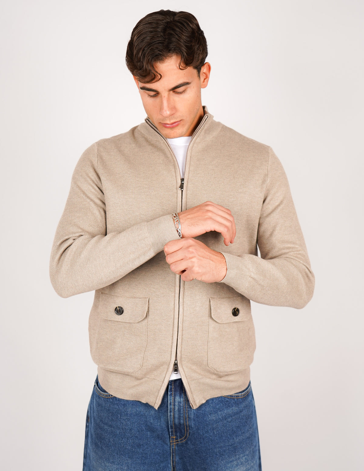 CARDIGAN CON ZIP E TASCHE