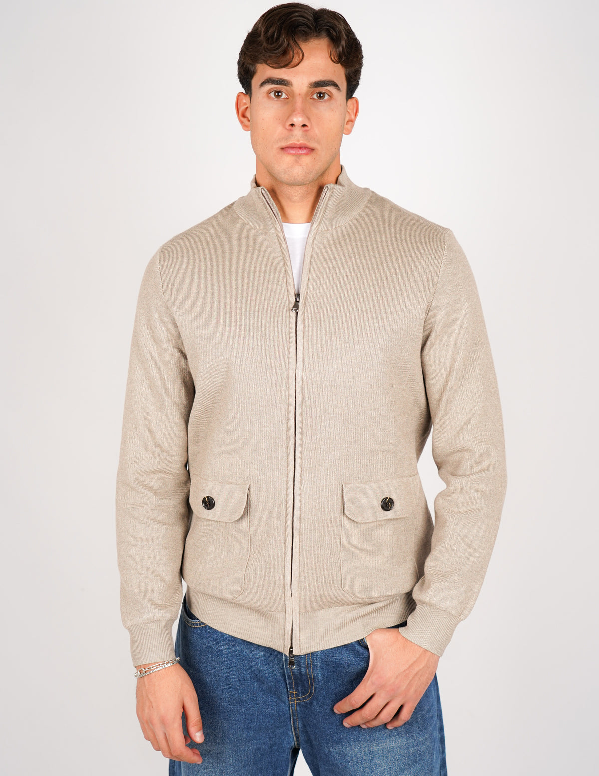 CARDIGAN CON ZIP E TASCHE