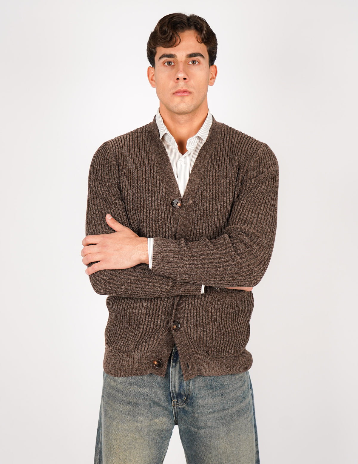 CARDIGAN IN CINIGLIA CON TASCHE