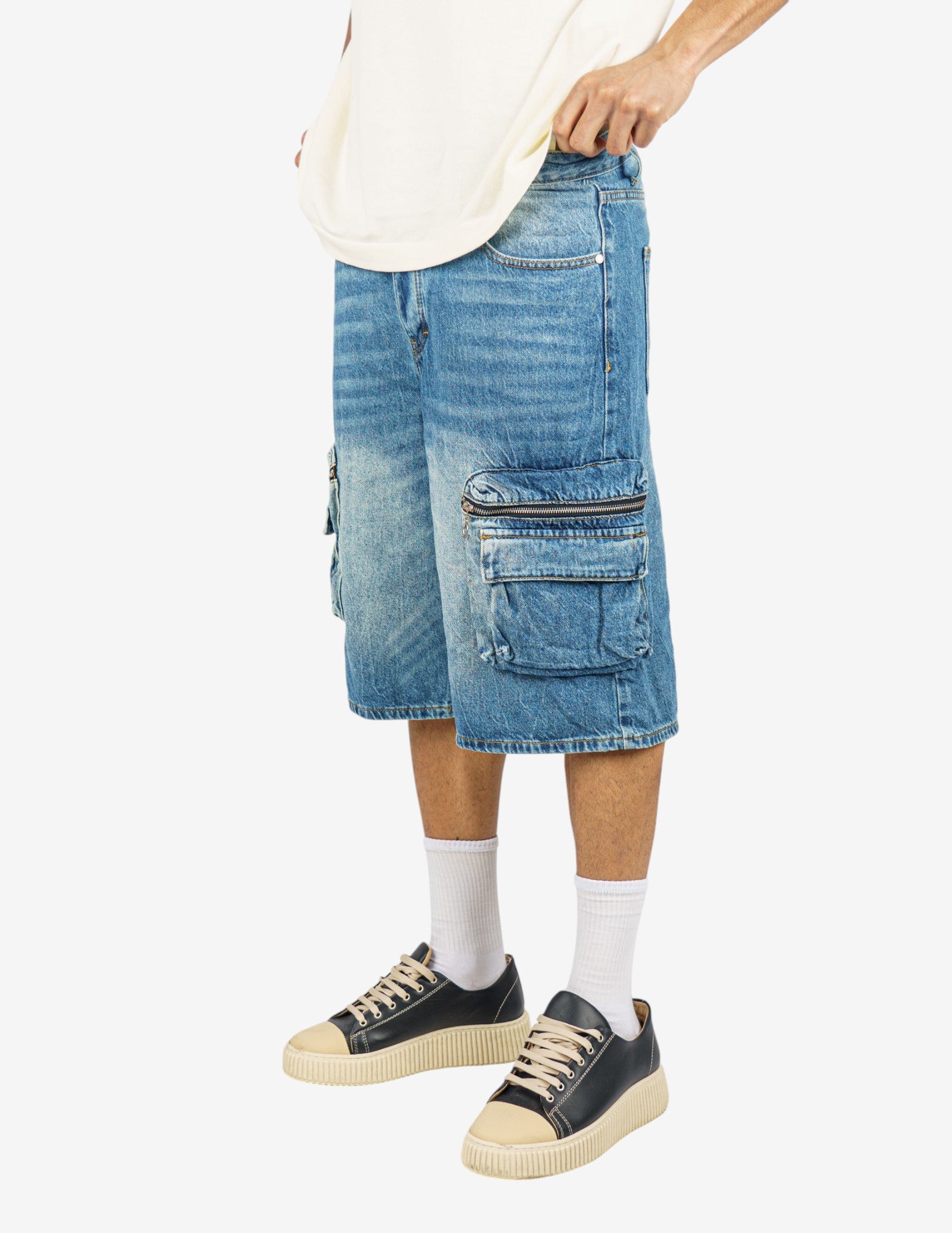 bermuda in denim cargo  baggy fit