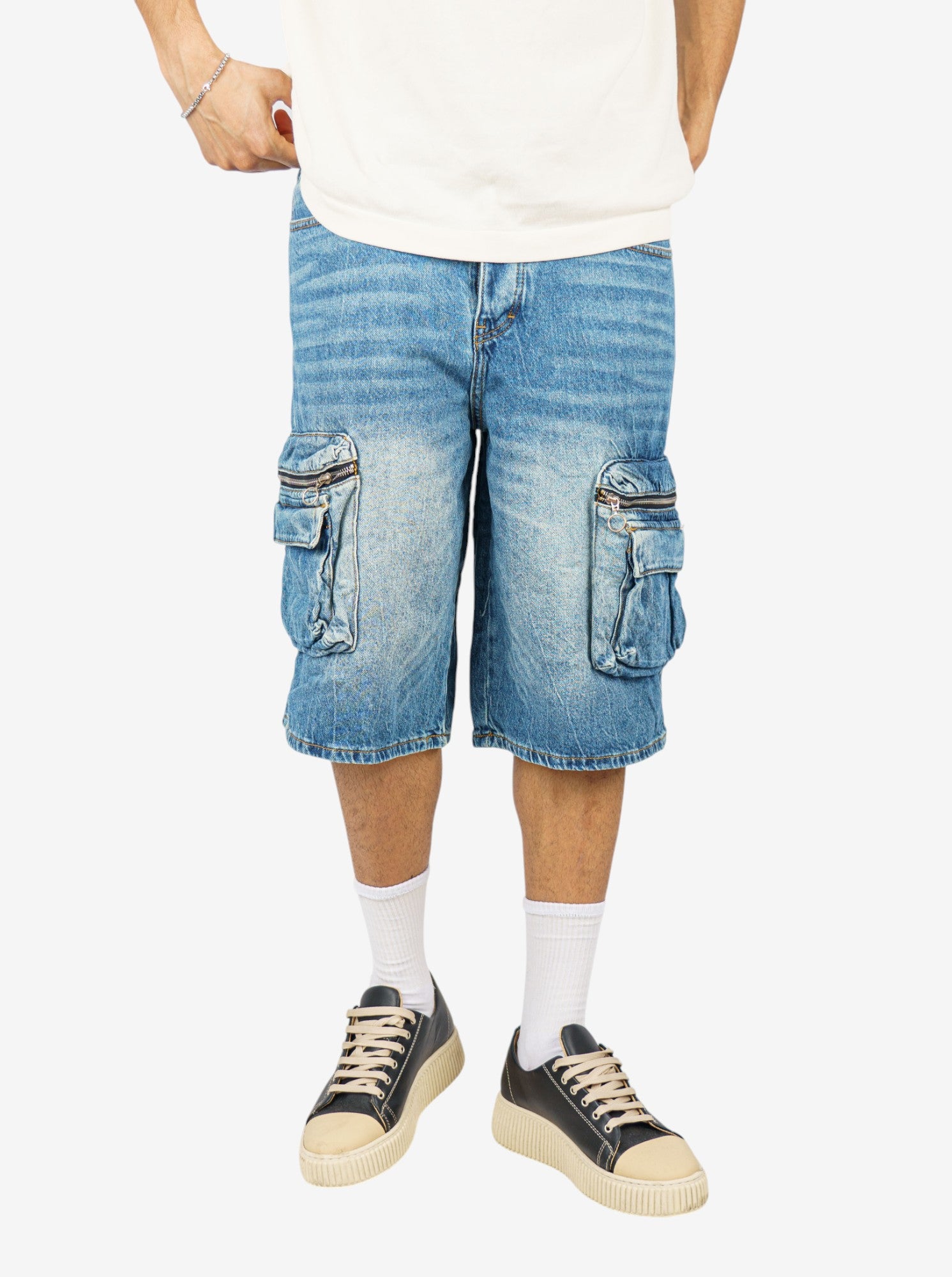 bermuda in denim cargo  baggy fit