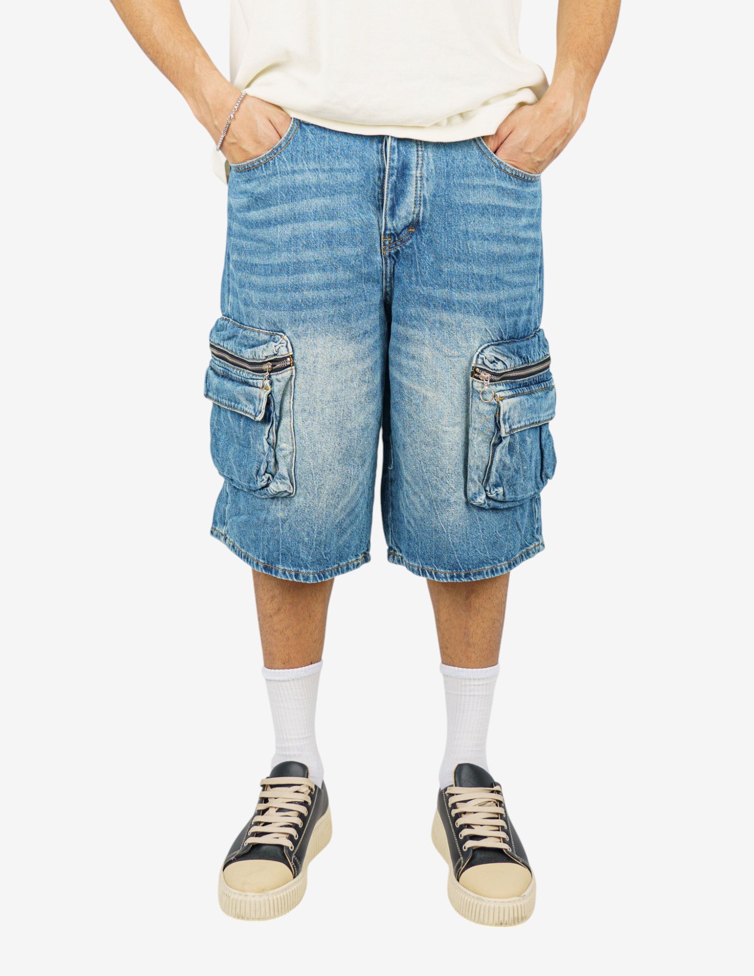bermuda in denim cargo  baggy fit