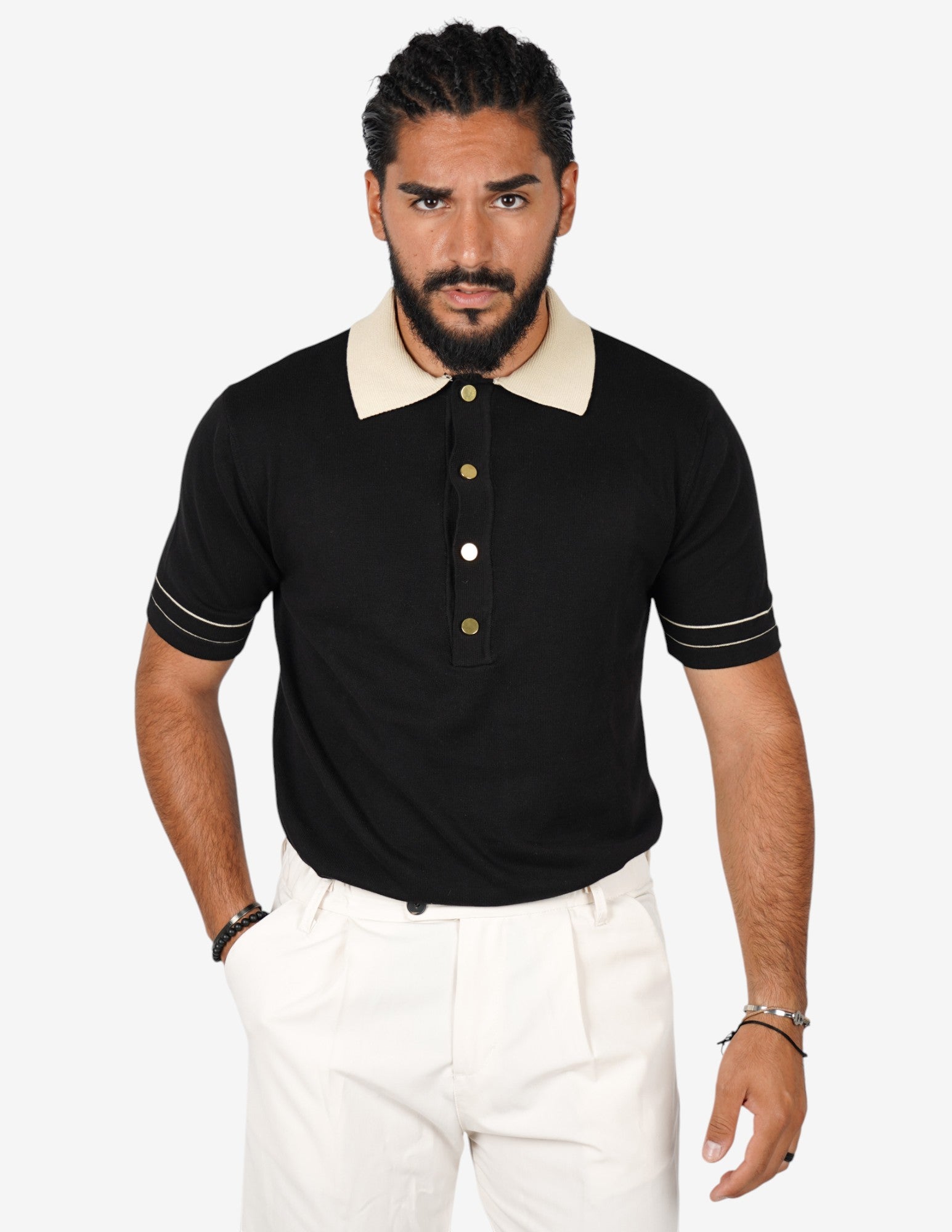 Polo strutturata con collo a contrasto