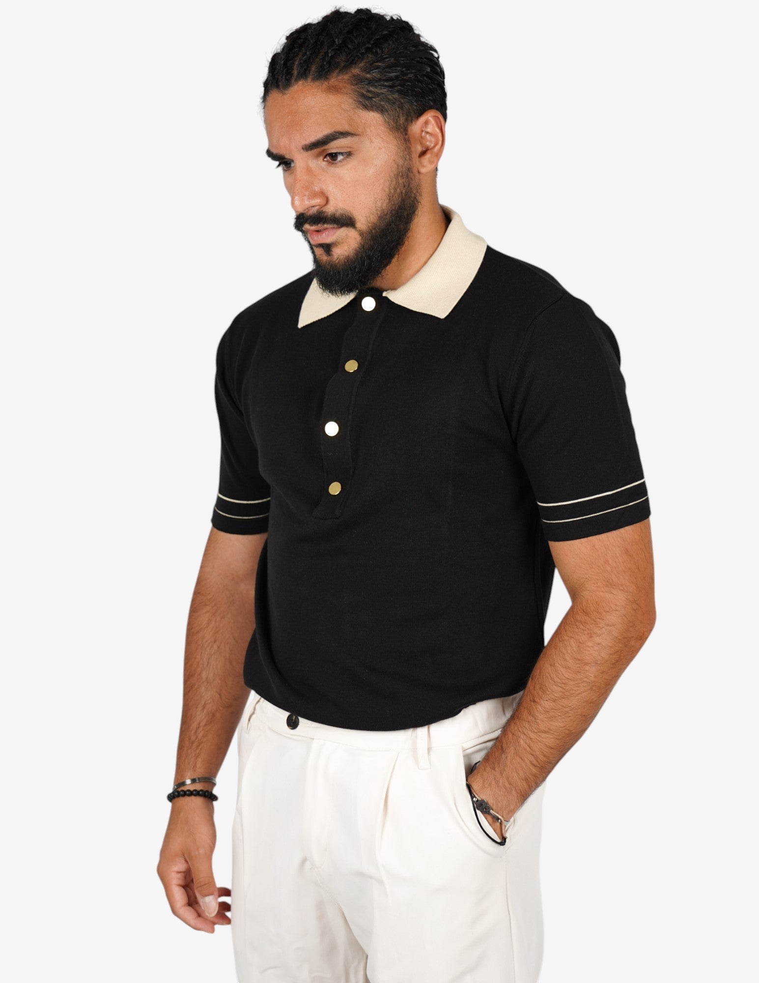 Polo strutturata con collo a contrasto