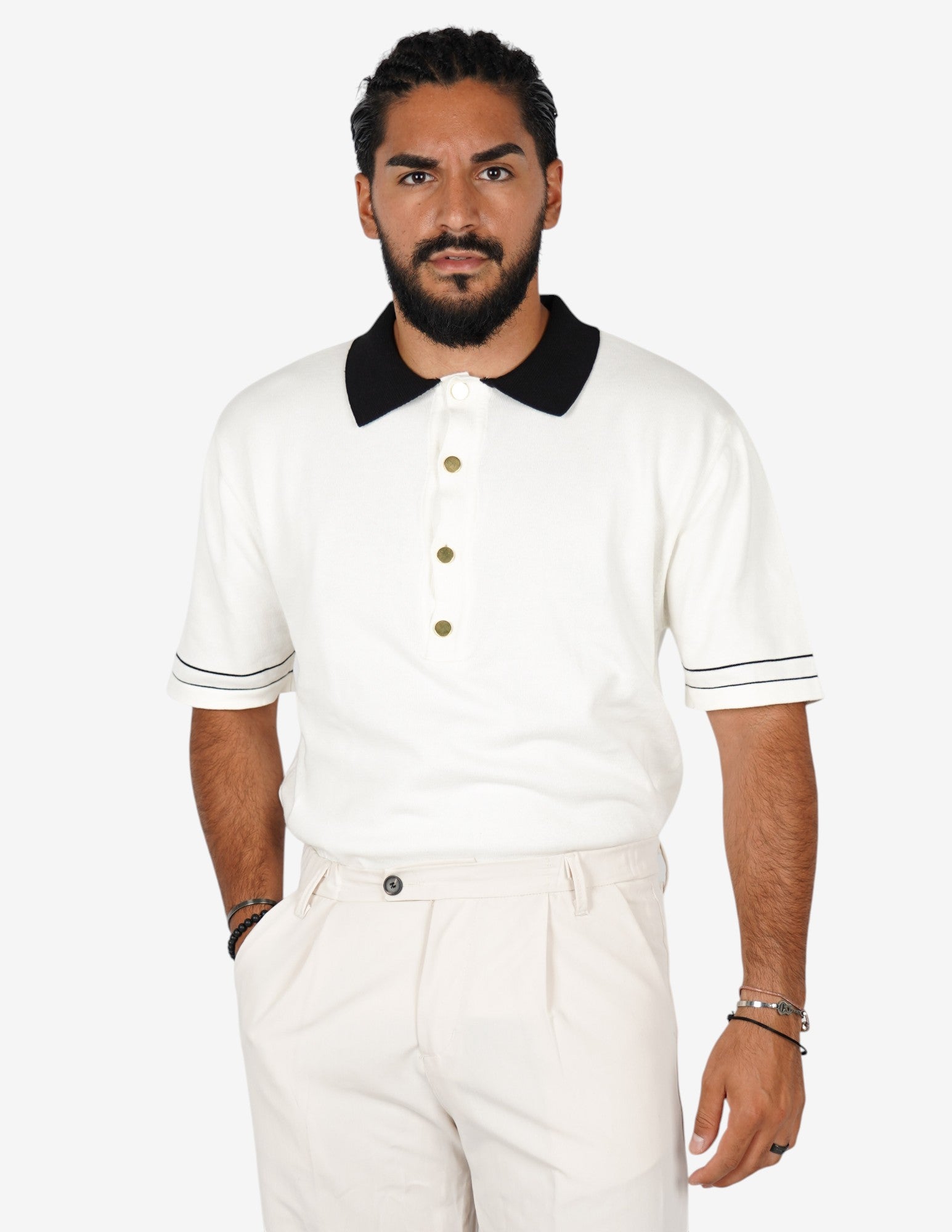 Polo strutturata con collo a contrasto