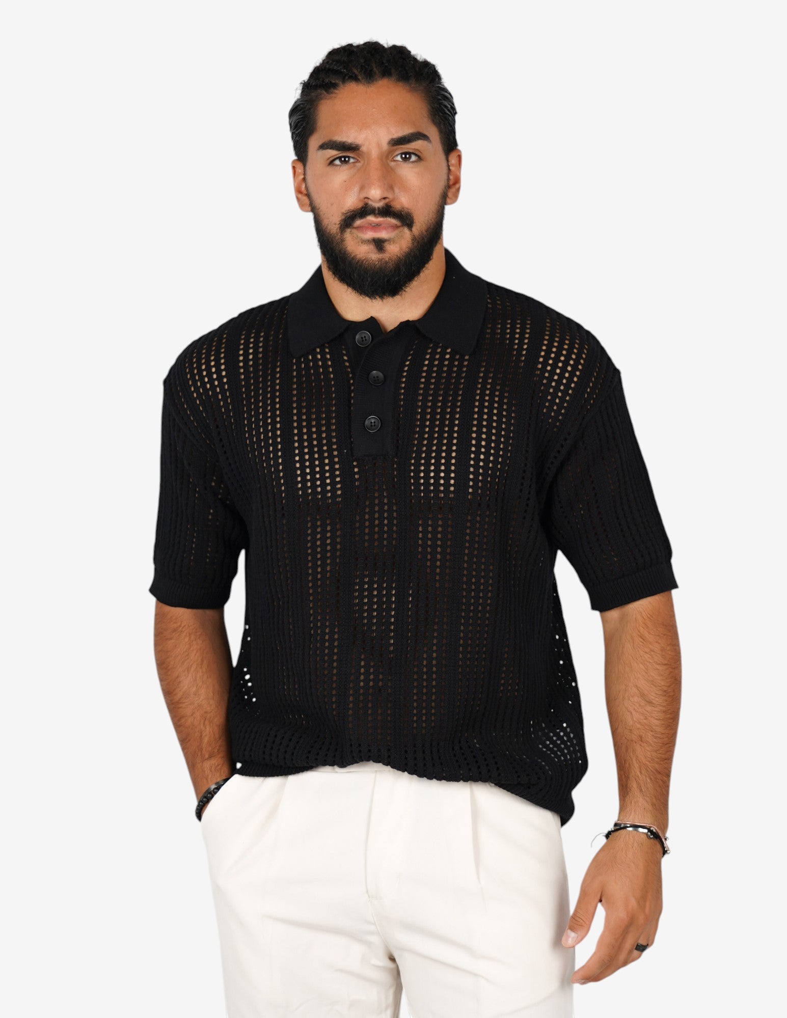 polo in maglia crochet