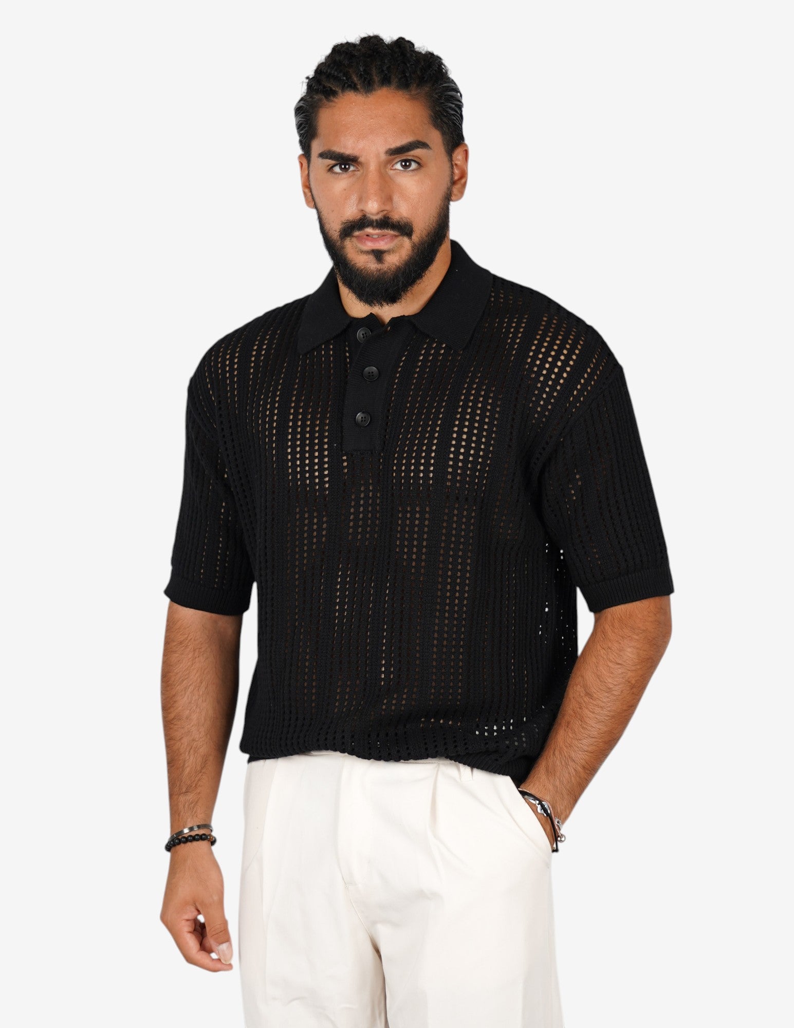 polo in maglia crochet