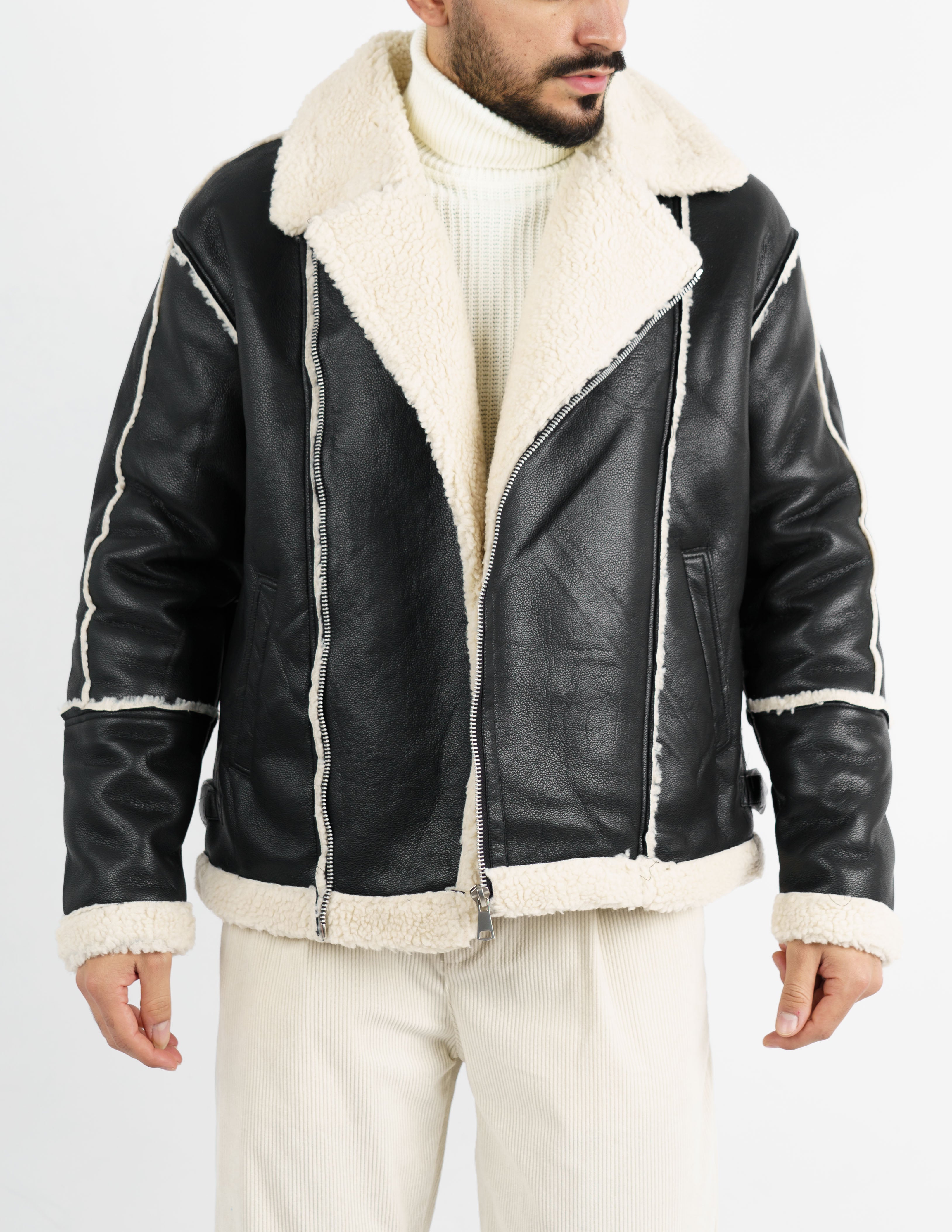 montone chiodo effetto pelle oversize