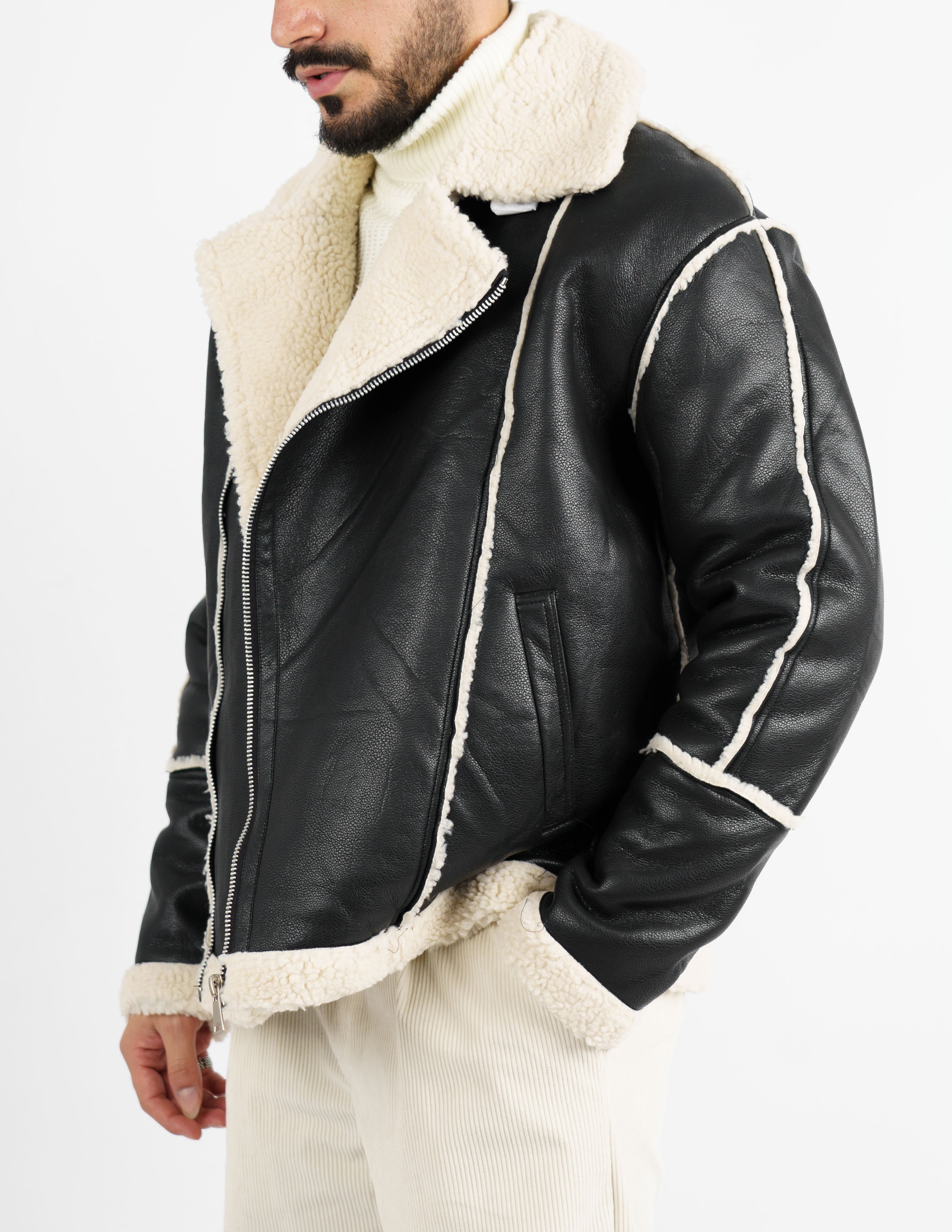 montone chiodo effetto pelle oversize