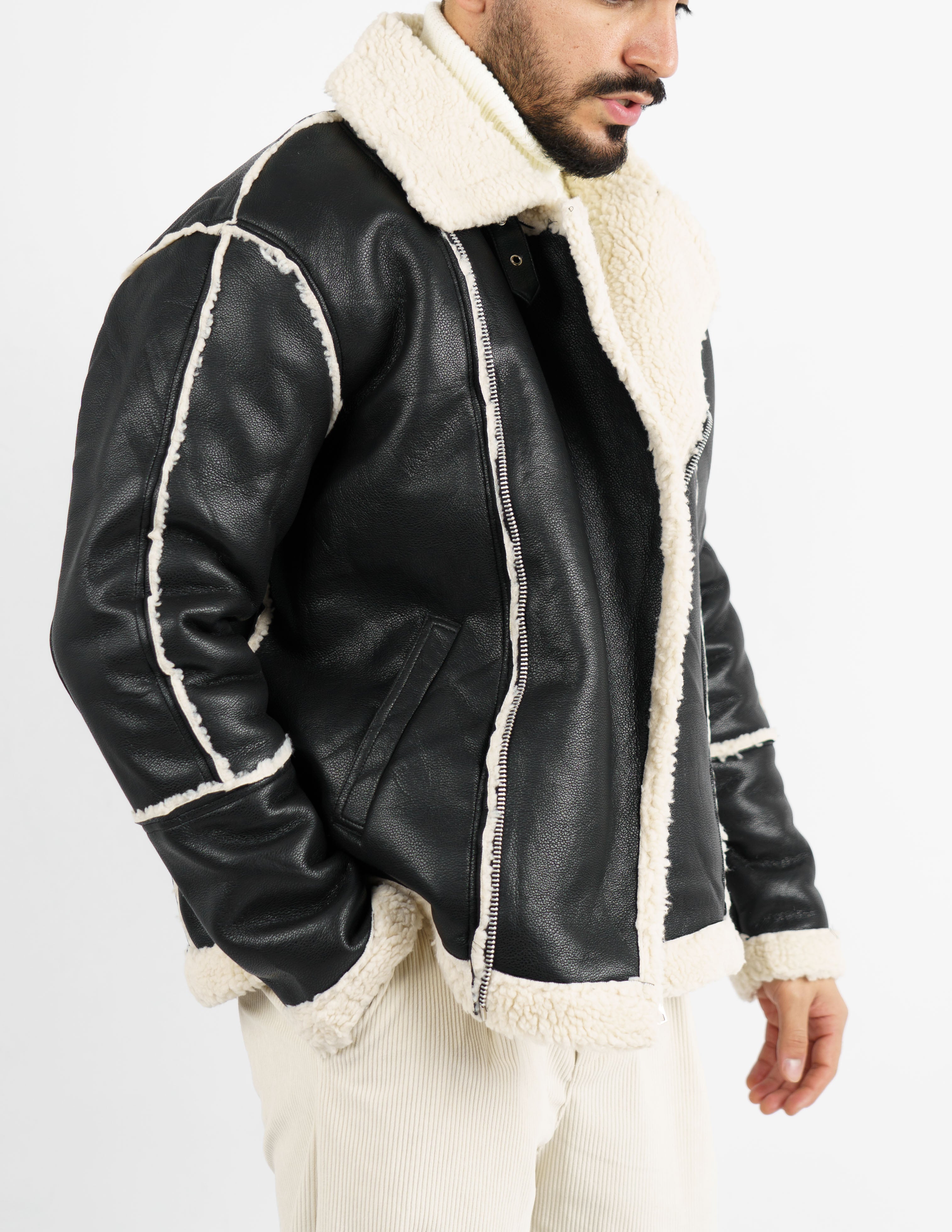 montone chiodo effetto pelle oversize