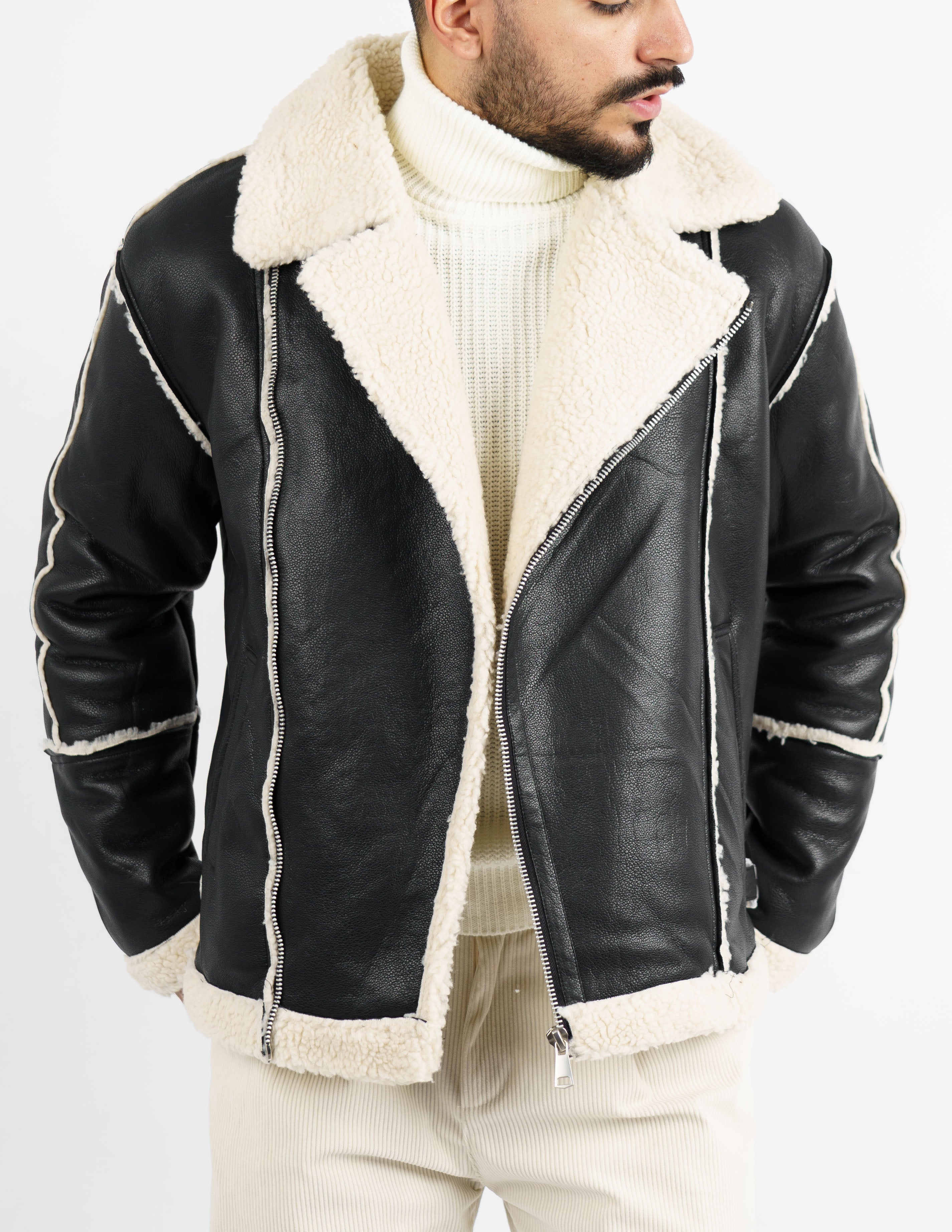 montone chiodo effetto pelle oversize