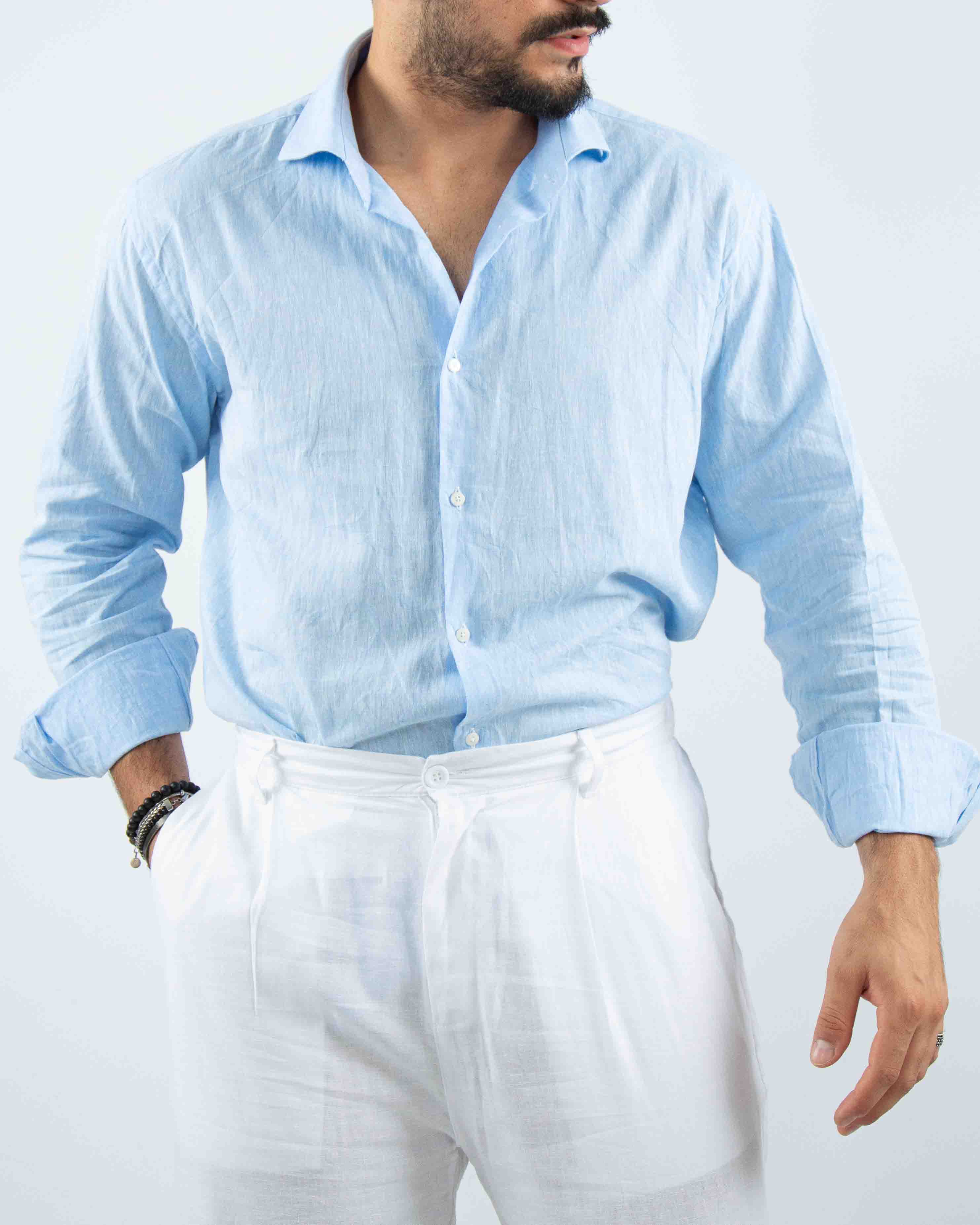 camicia uomo profumata in lino collo classico