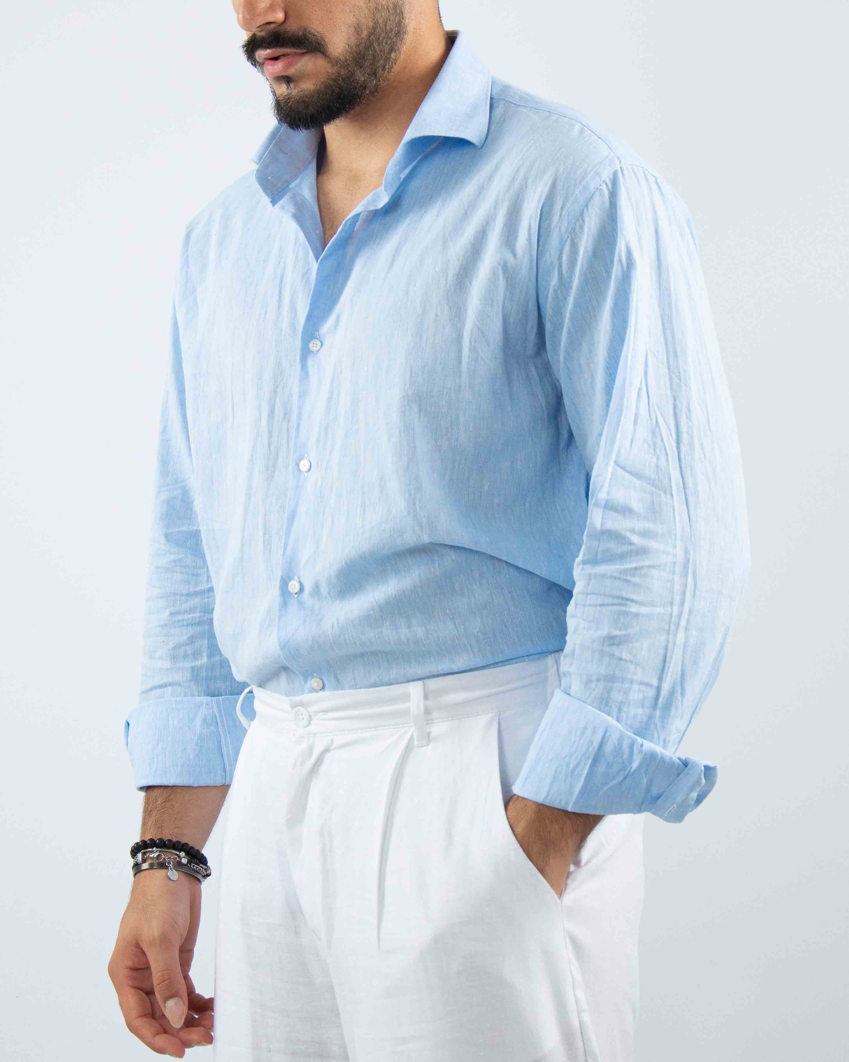 camicia uomo profumata in lino collo classico
