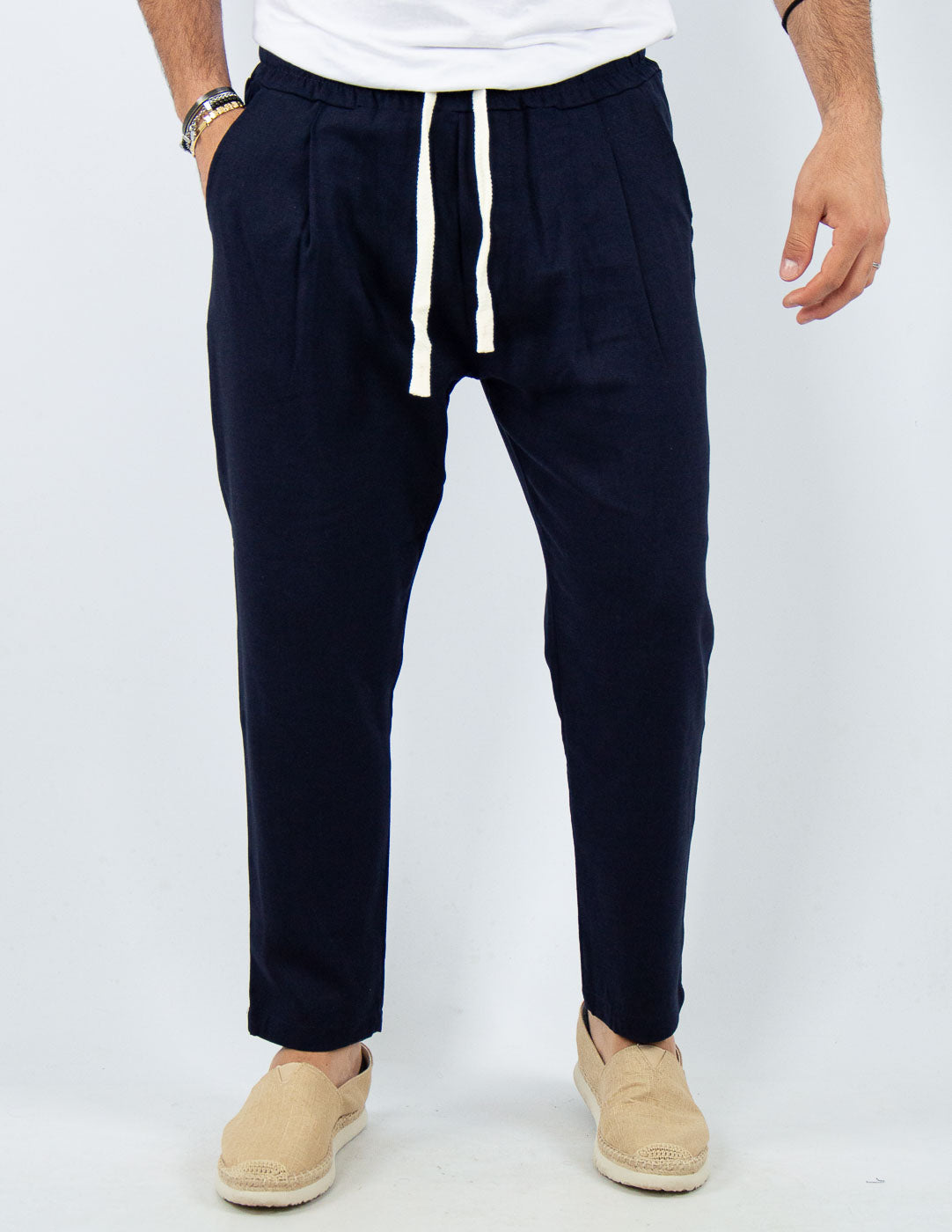 PANTALONE UOMO JOGGER CAPRI LINO