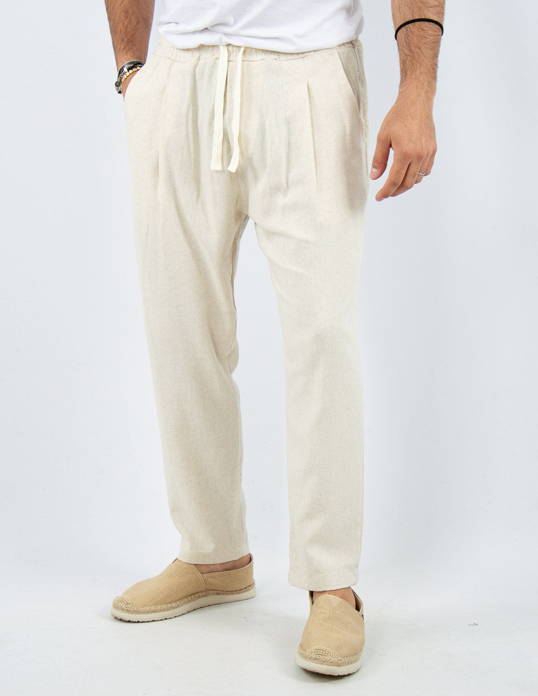 PANTALONE UOMO JOGGER CAPRI LINO