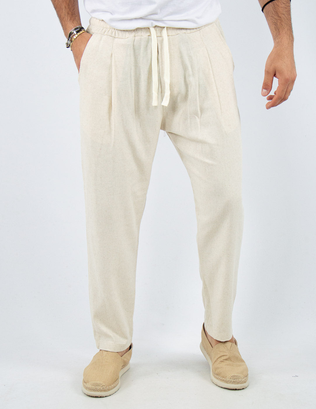 PANTALONE UOMO JOGGER CAPRI LINO