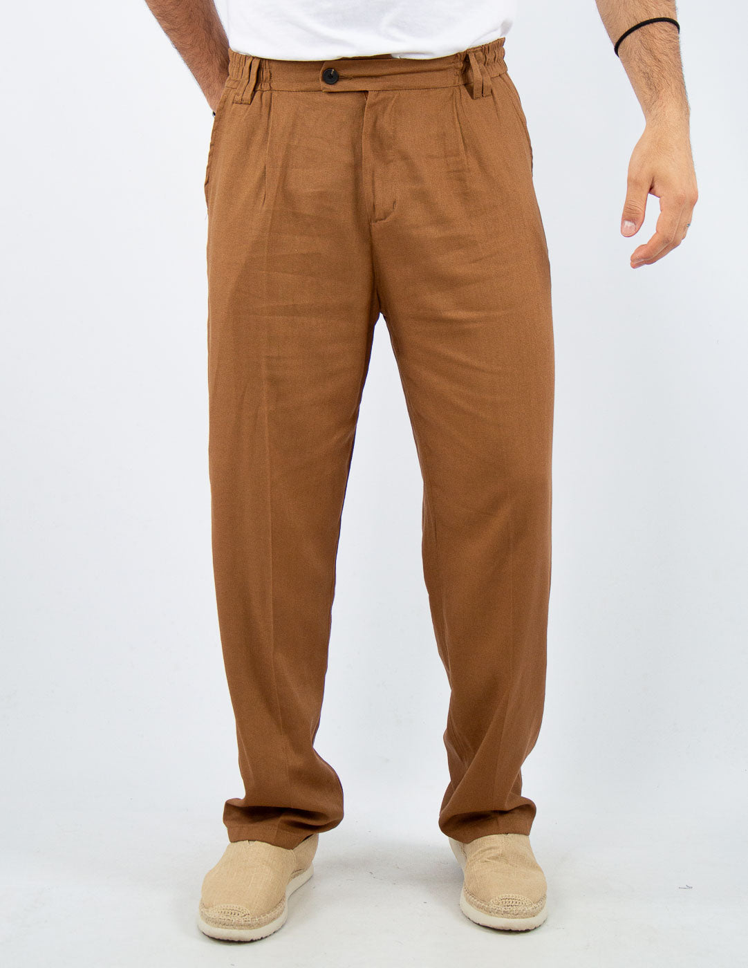 pantalone fondo largo in misto lino