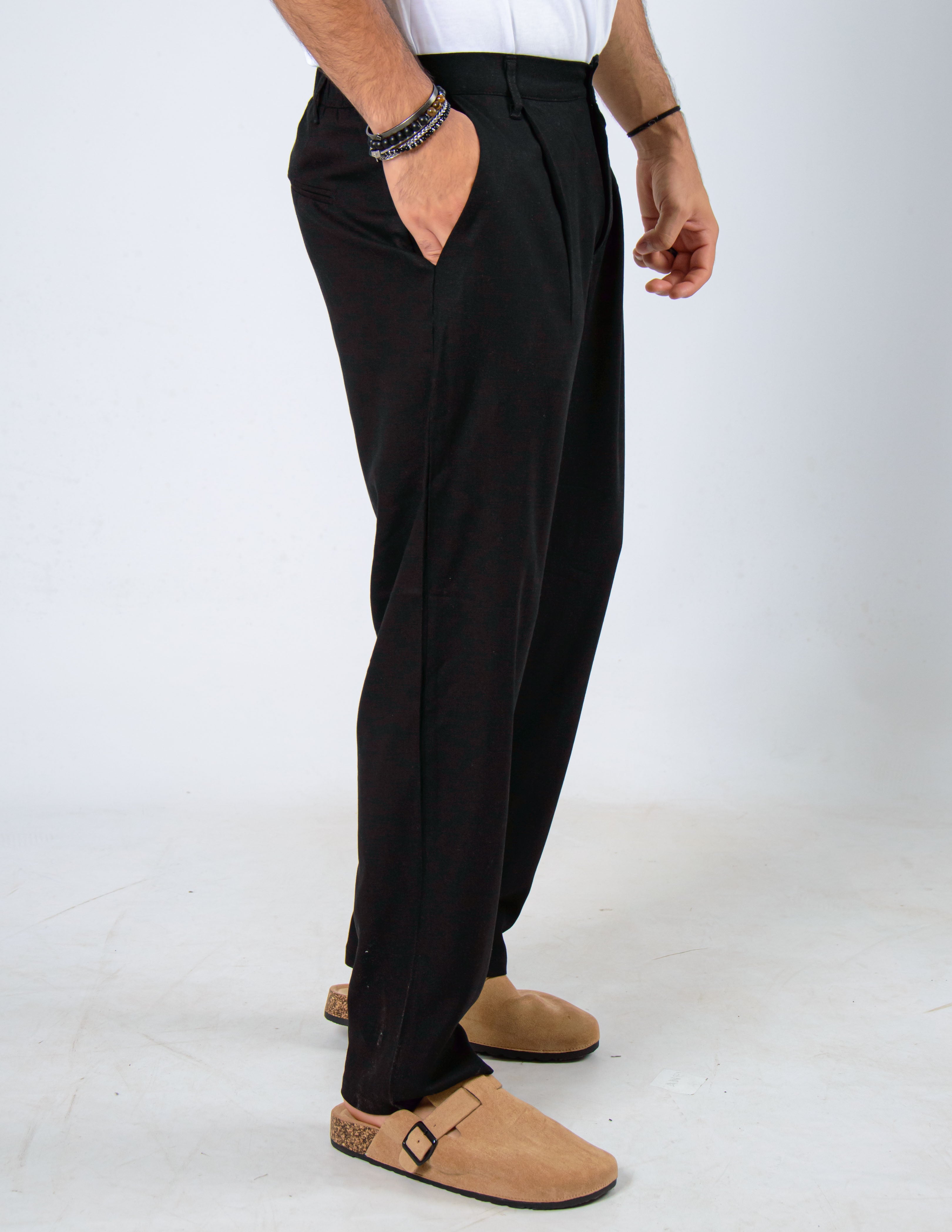 PANTALONE COMODO CON PENCE IN LINO
