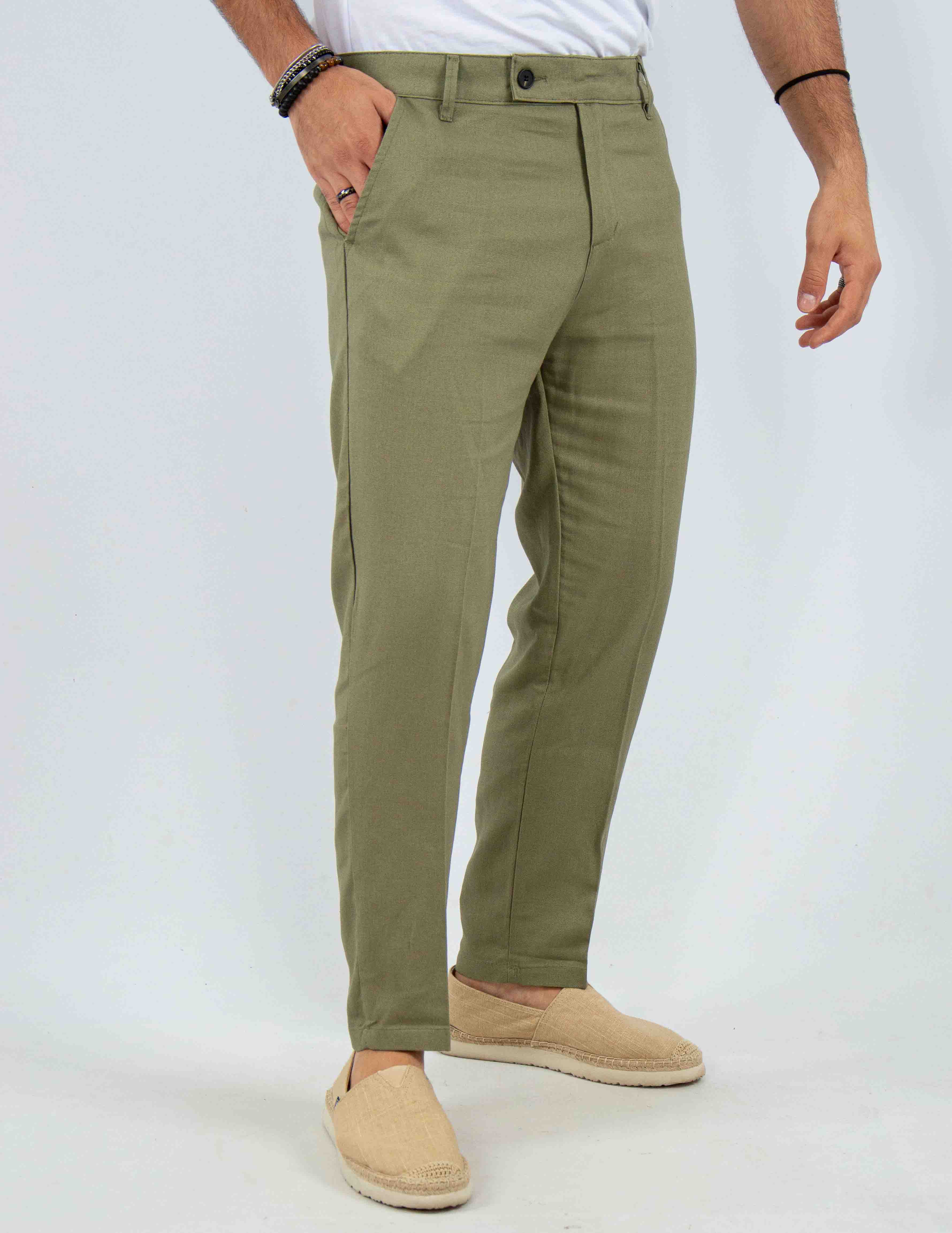 pantalone con abbottonatura allungata misto lino