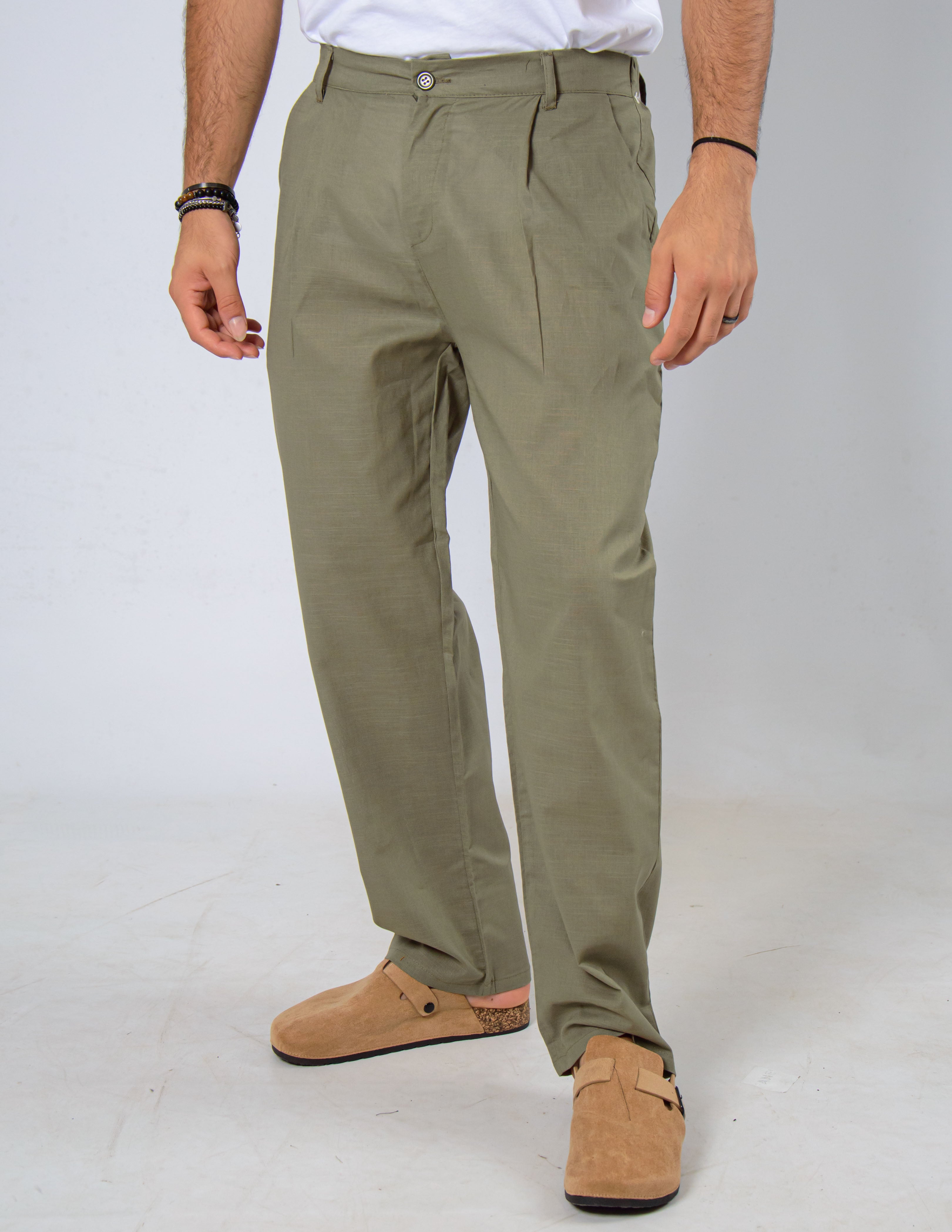 pantalone comodo con pence in lino