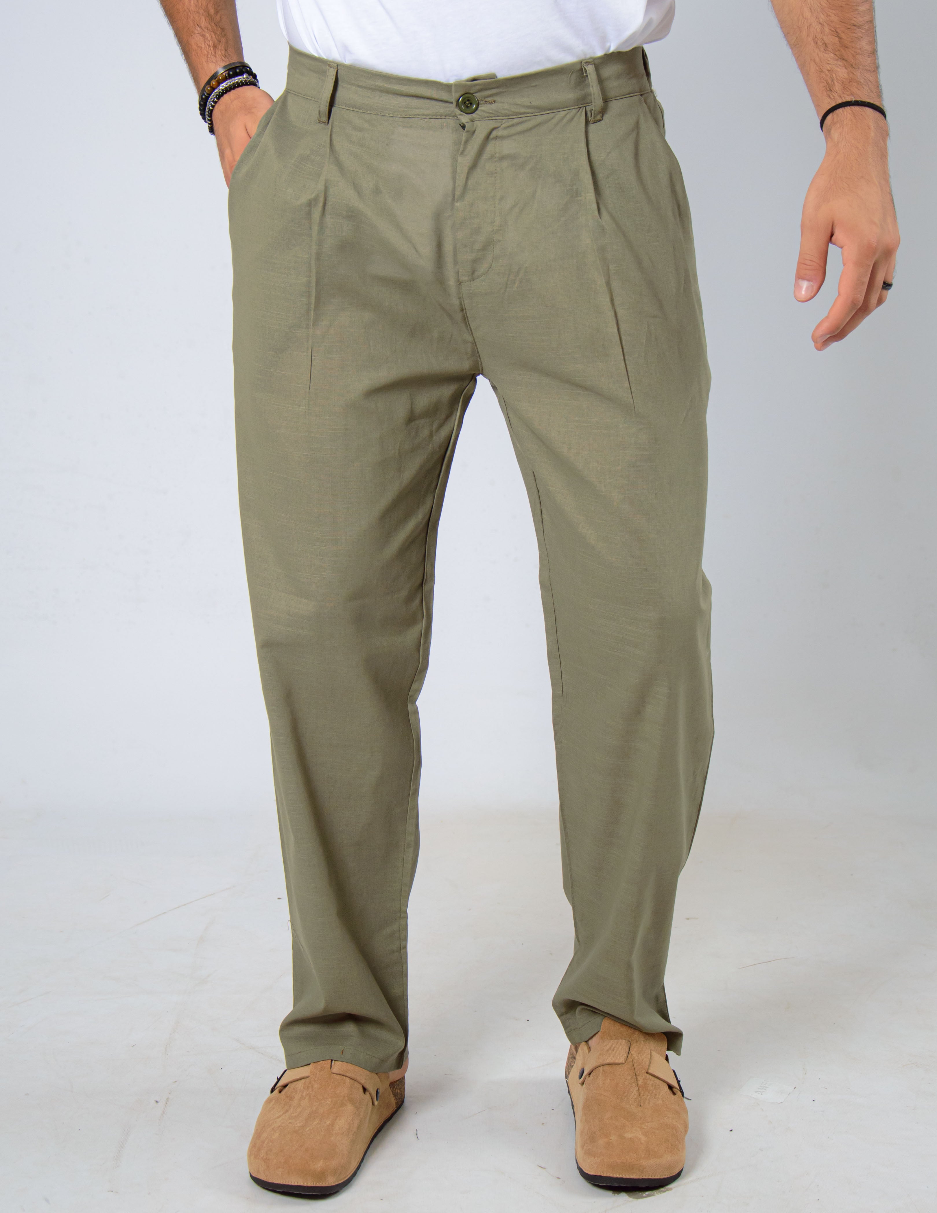 pantalone comodo con pence in lino