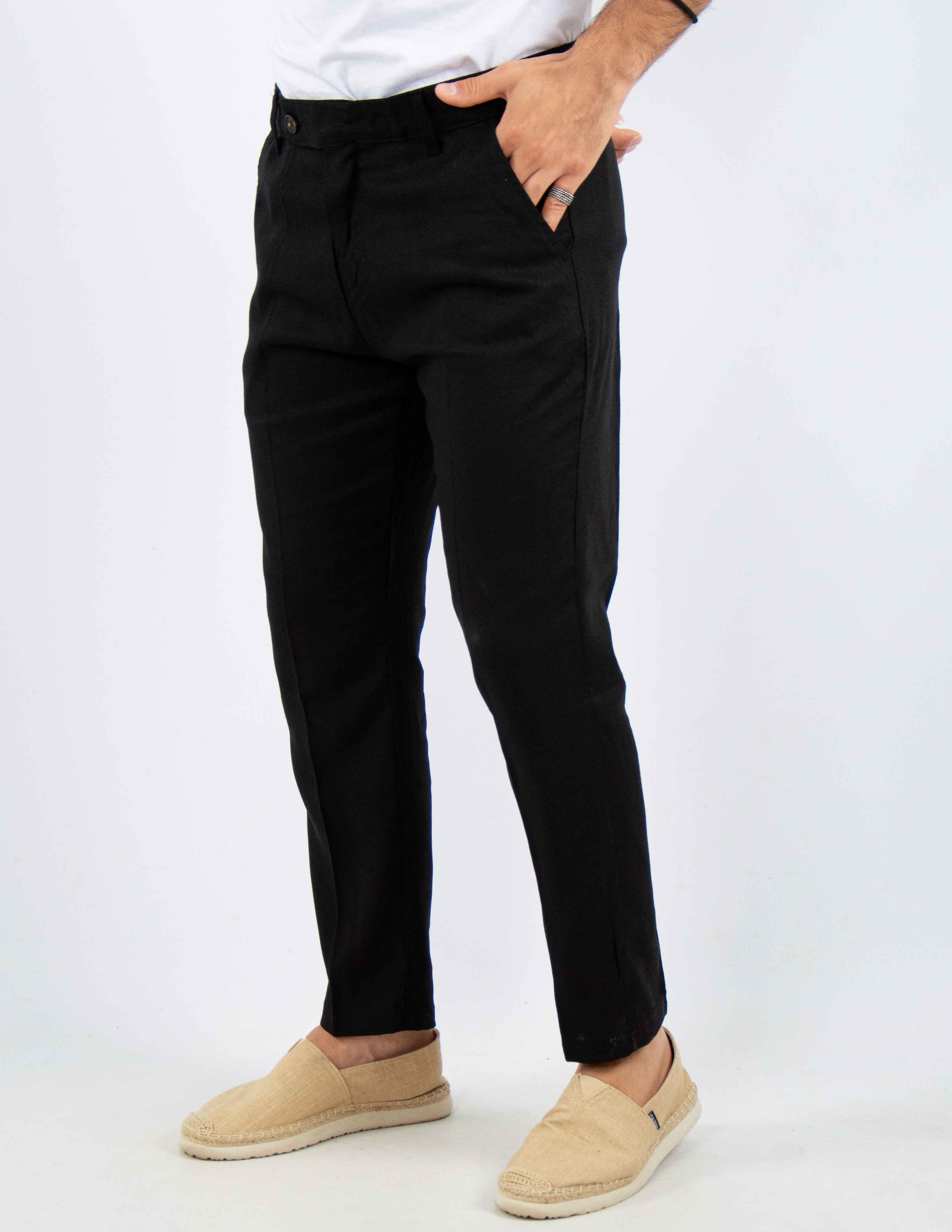 pantalone con abbottonatura allungata misto lino