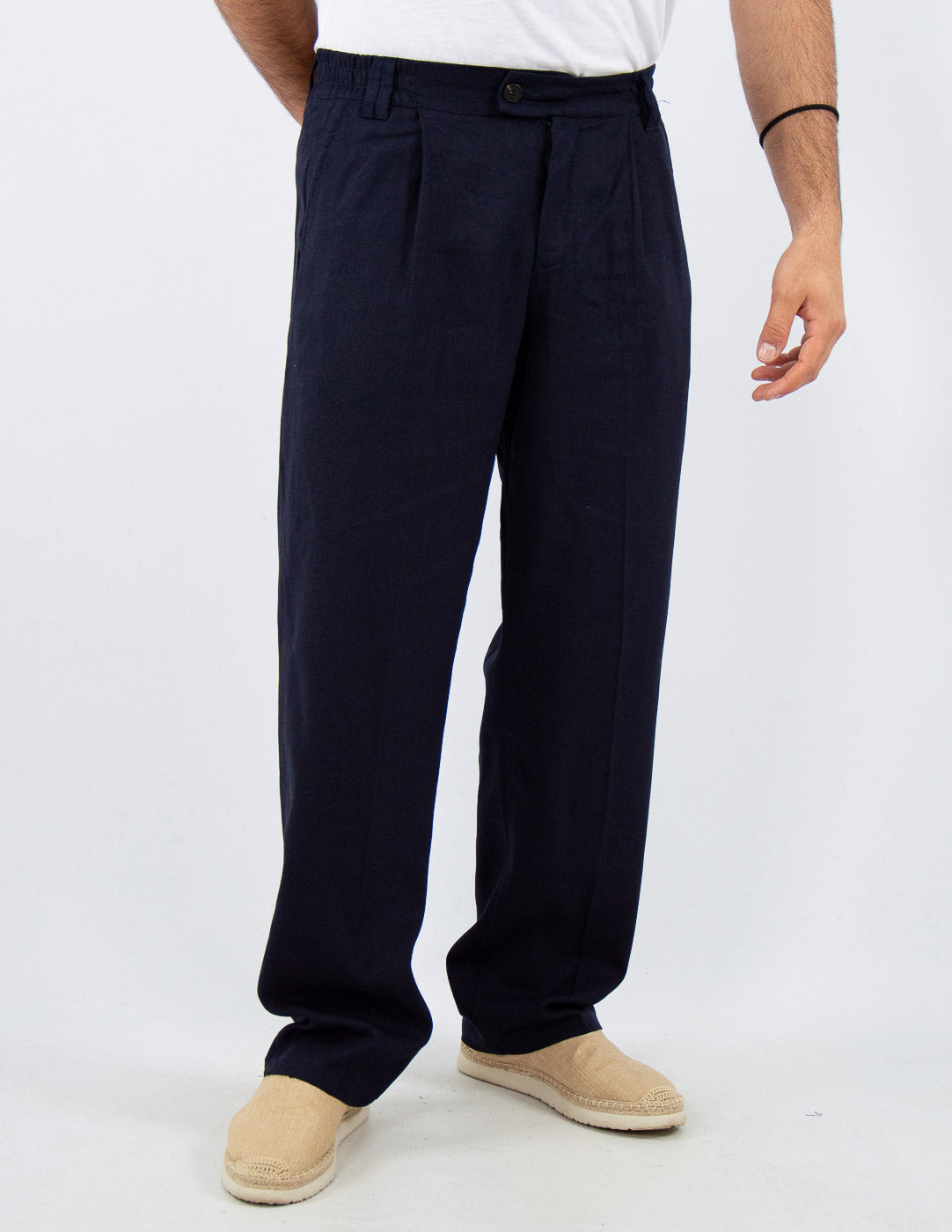 pantalone fondo largo in misto lino