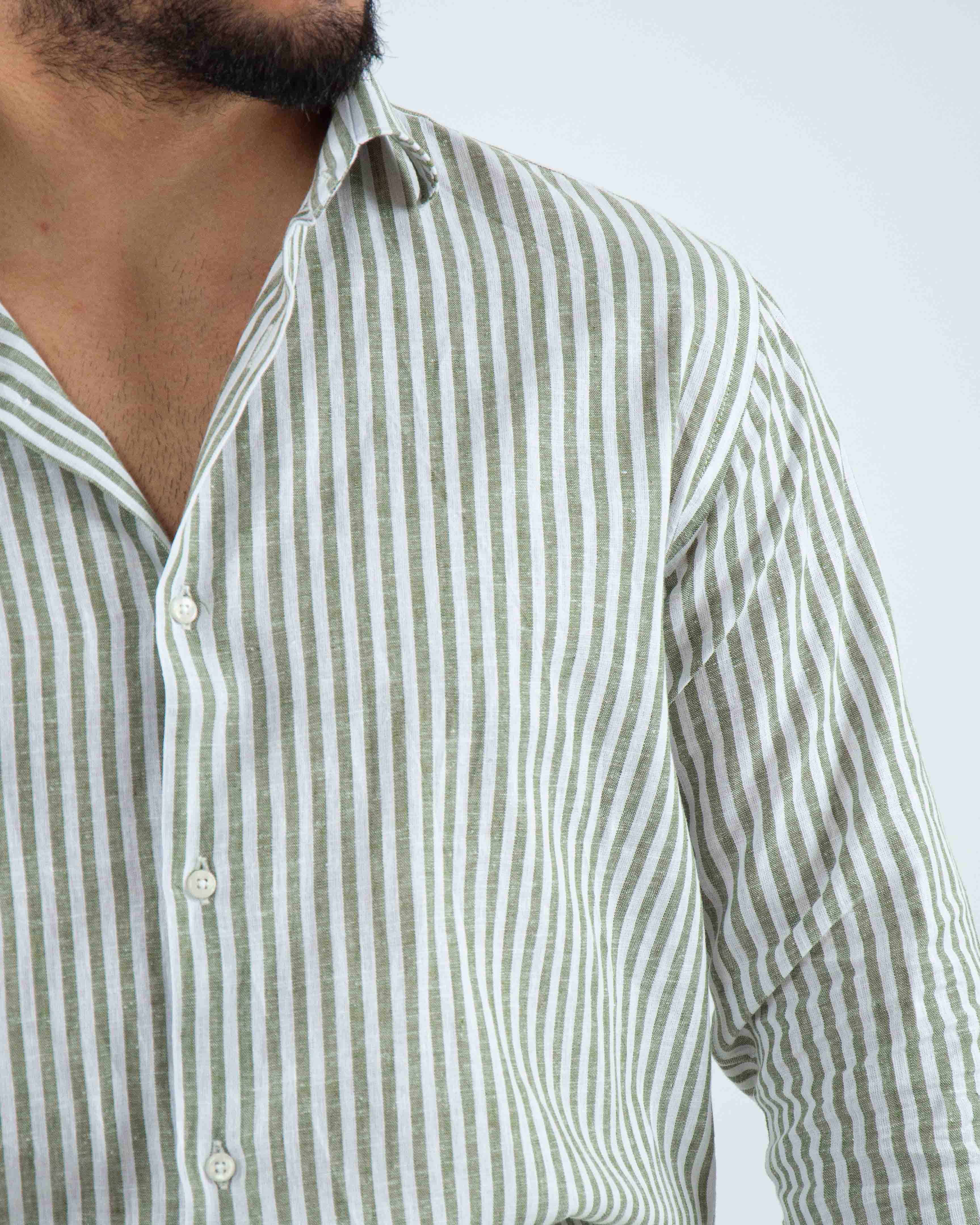 camicia profumata in lino a righe collo classico