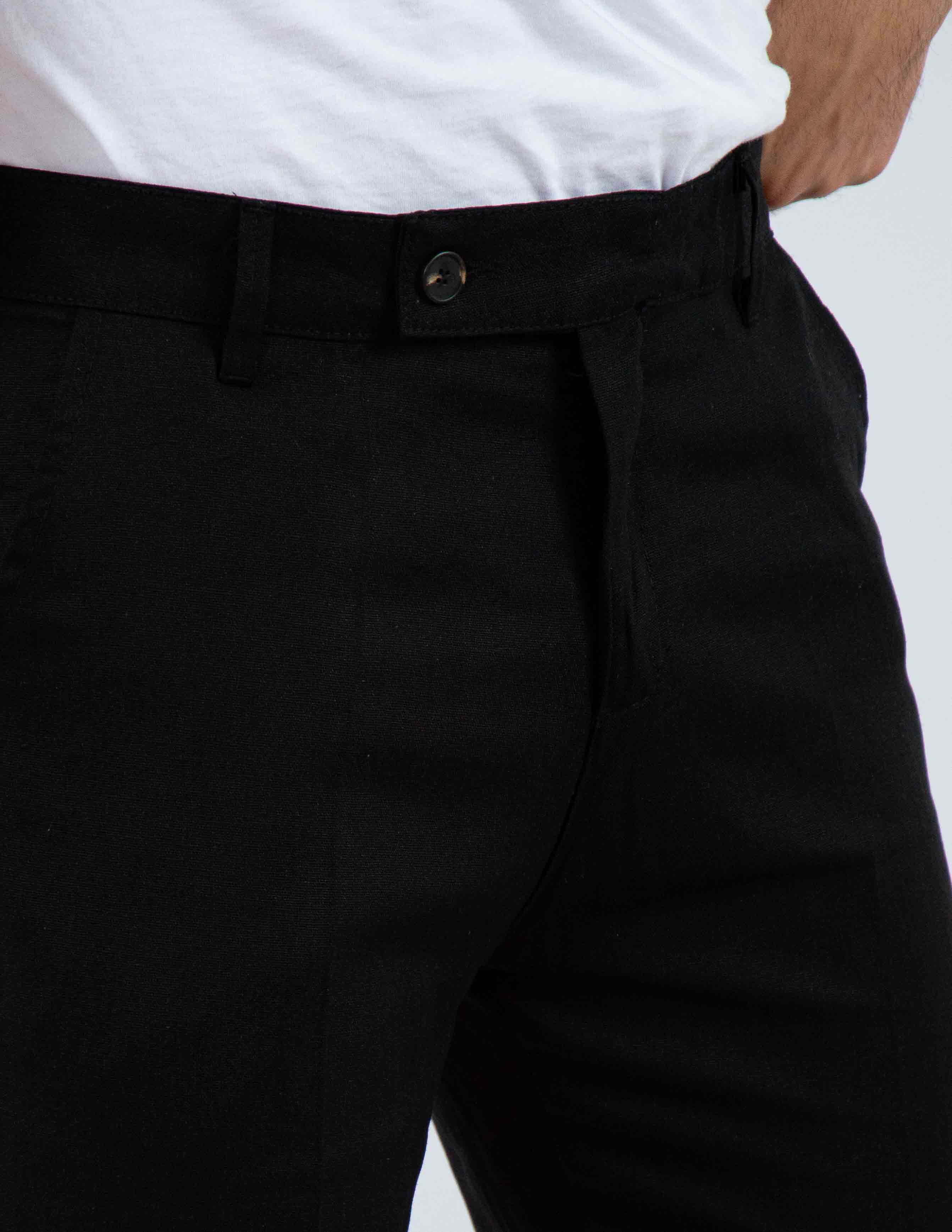 pantalone con abbottonatura allungata misto lino