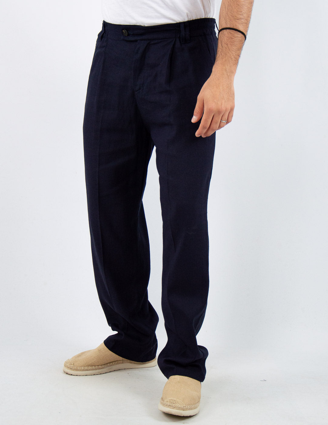 pantalone fondo largo in misto lino