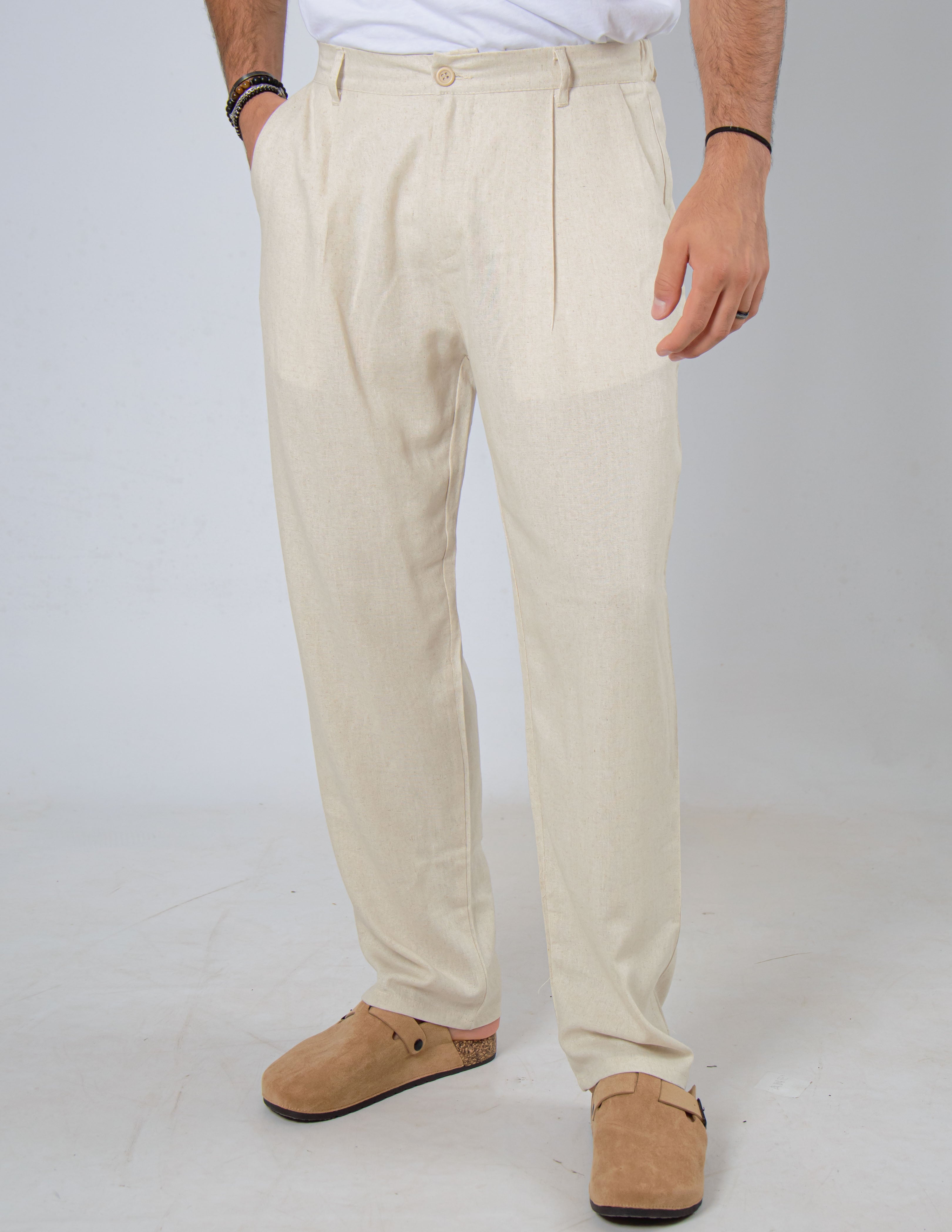 PANTALONE COMODO CON PENCE IN LINO