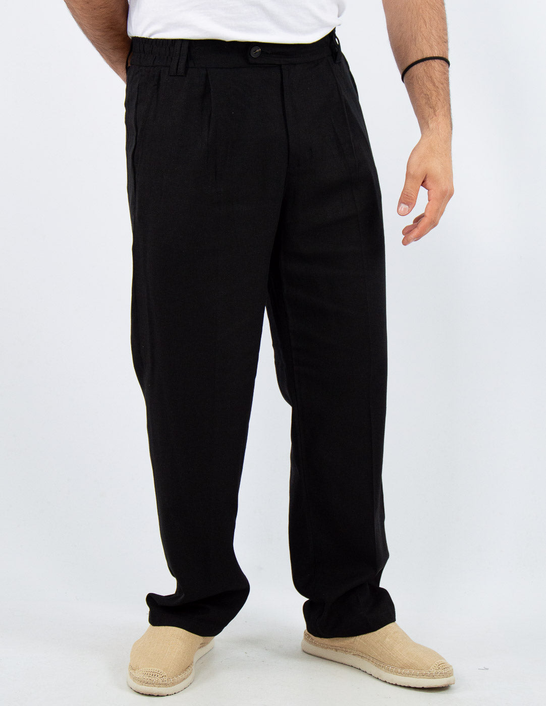 pantalone fondo largo in misto lino